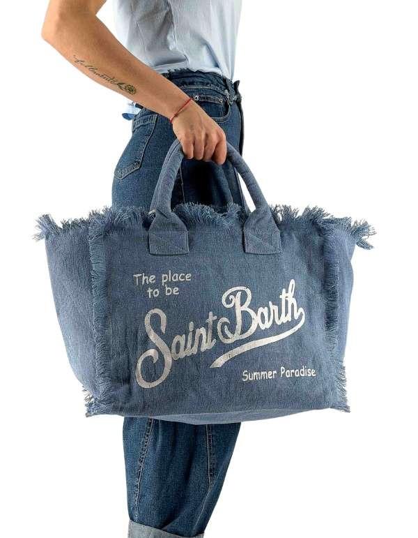 Borsa Vanity regular in lino denim tinta unita VANI022 00262L MC2 SAINT BARTH 