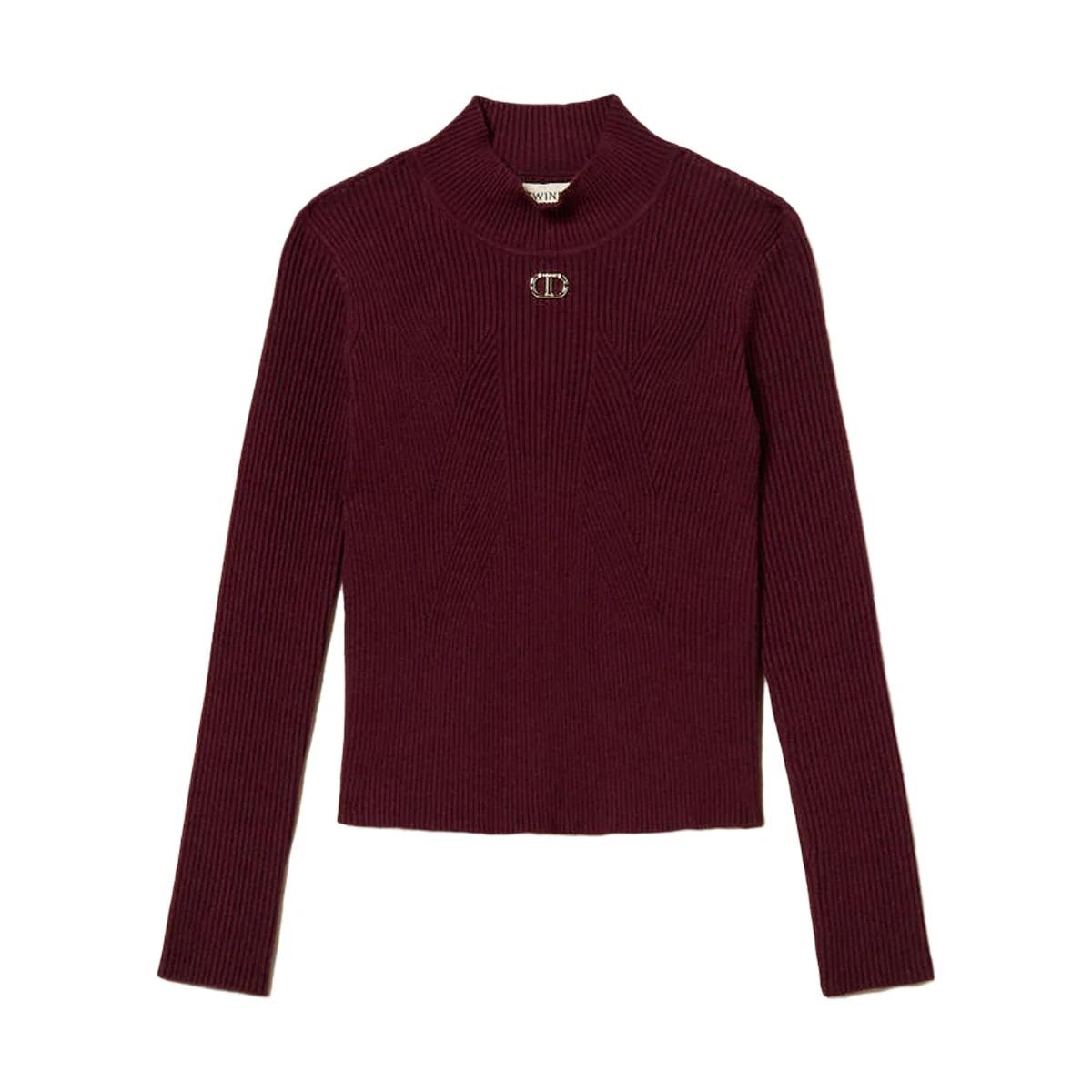 Maglia lupetto a costine con Oval T Burgundy 252GJ3042 04218 TWINSET 