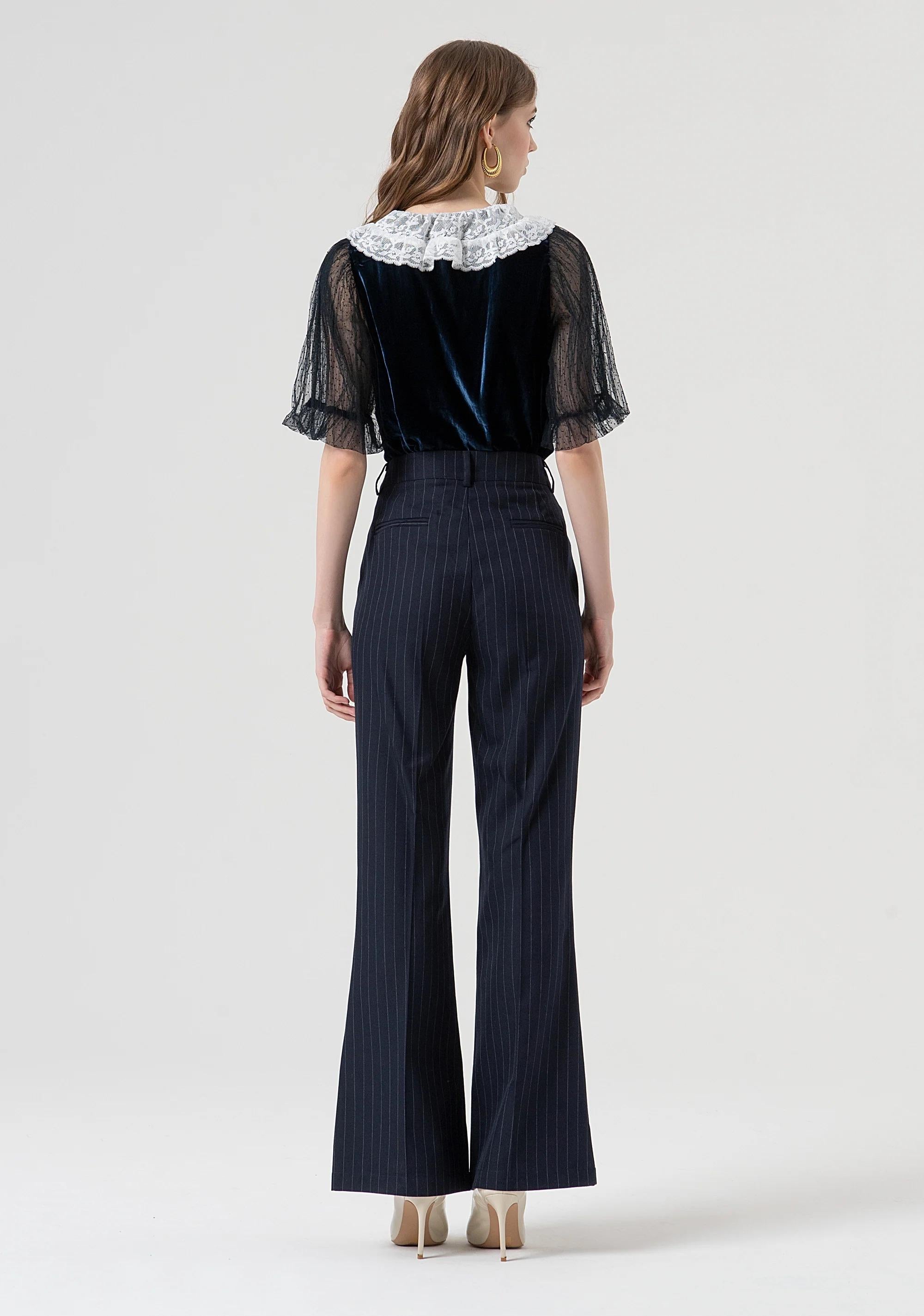 Fracomina Pantalone flare in fantasia gessata dark blue FR25WV2005W813D4 117 FRACOMINA 