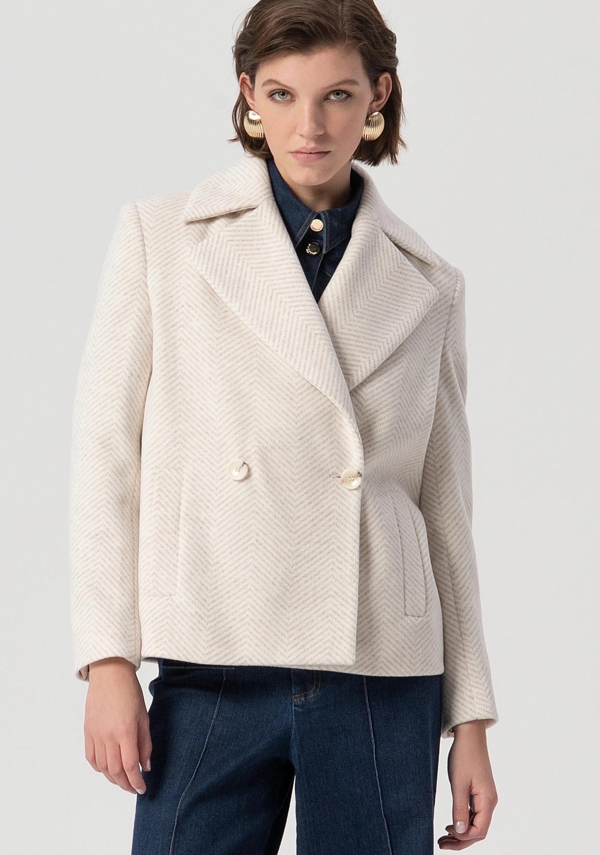 Fracomina Cappotto regular caban doppiopetto in tessuto spigato beige FS25WC1010W820K6 050 FRACOMINA 