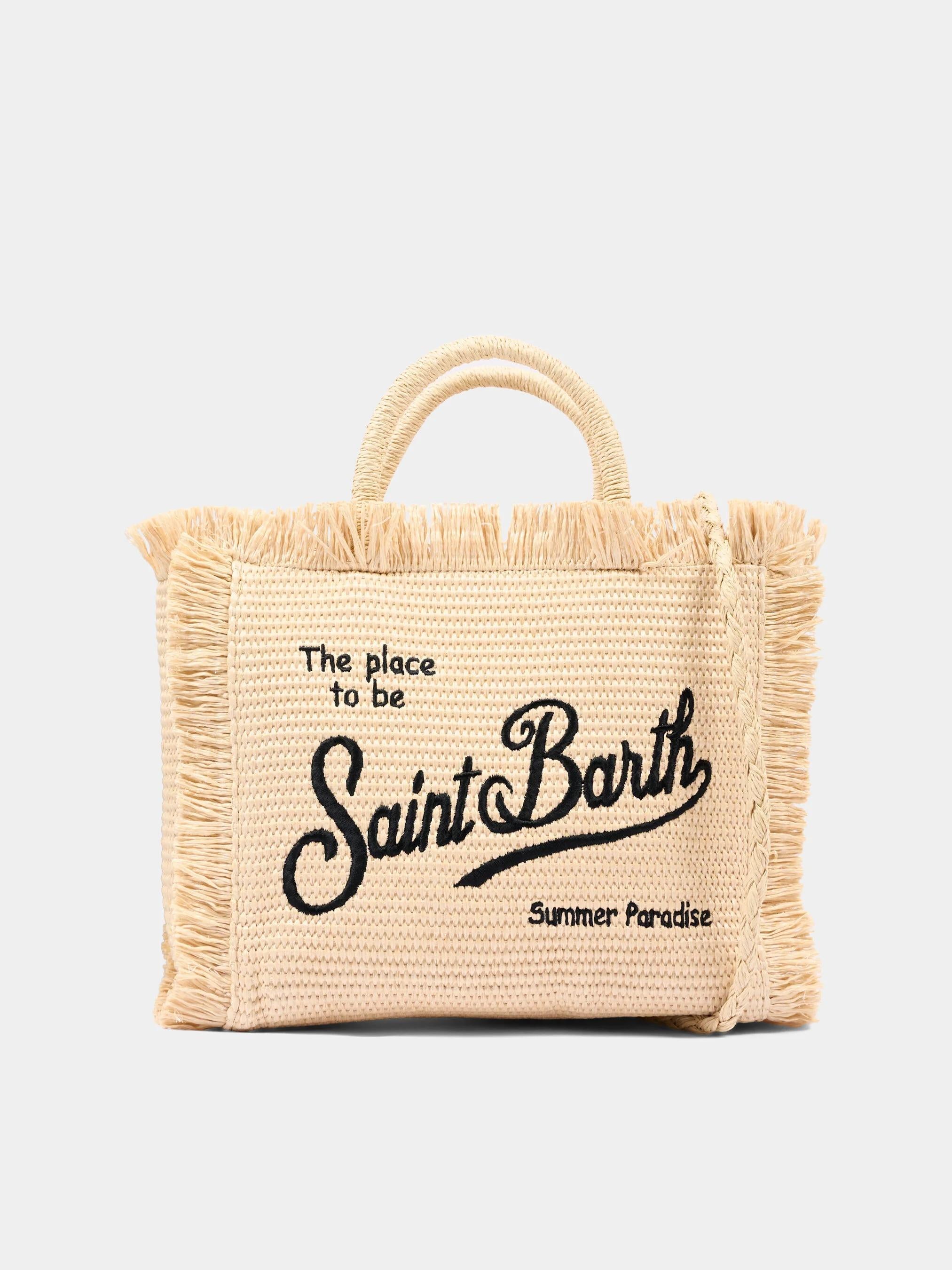 Borsa Colette effetto paglia con logo ricamato nero COL0017 00421L MC2 SAINT BARTH 