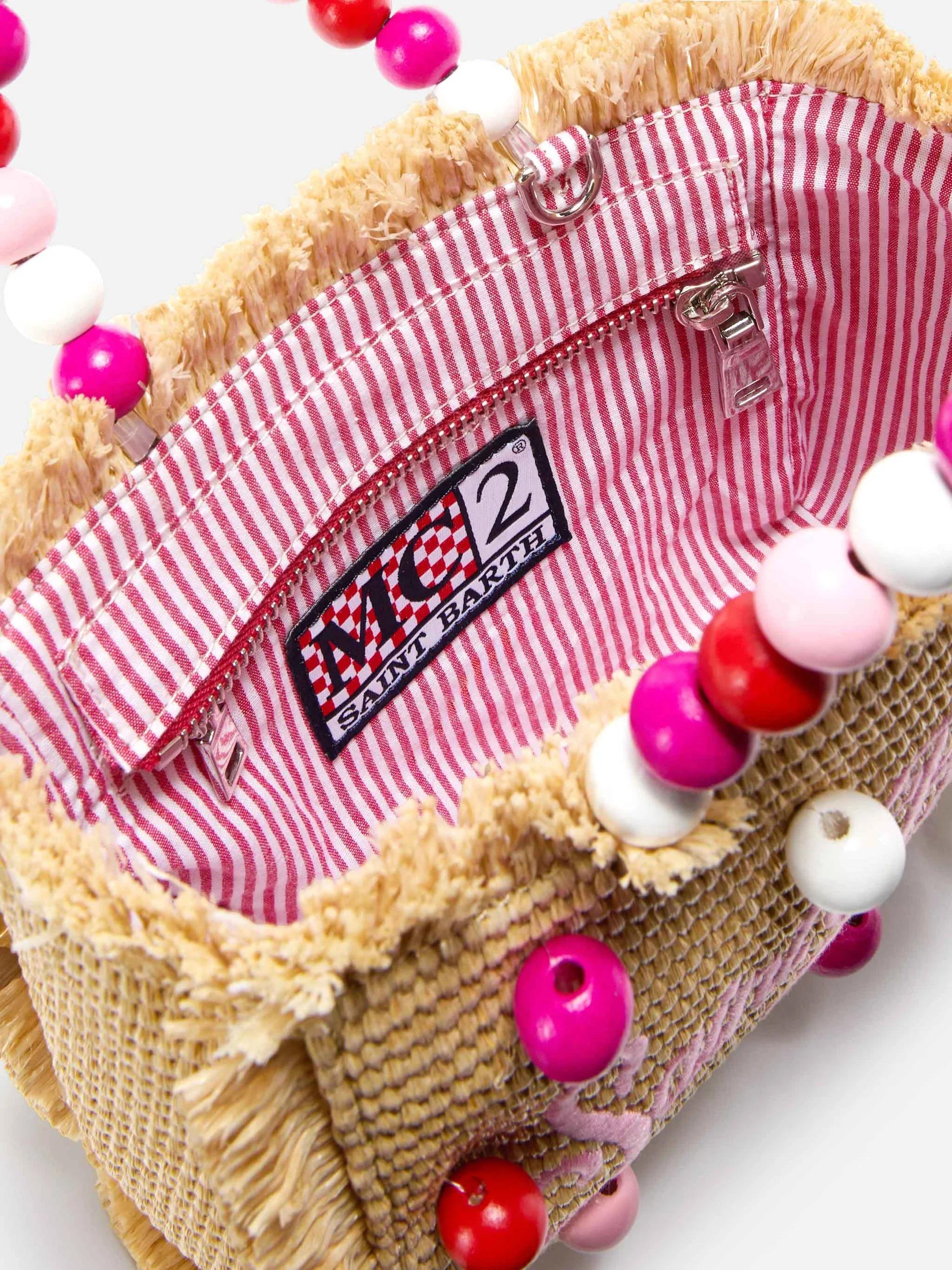 Borsa Vanity mini in tessuto effetto paglia con manico con perline VAMI009 00347L MC2 SAINT BARTH 