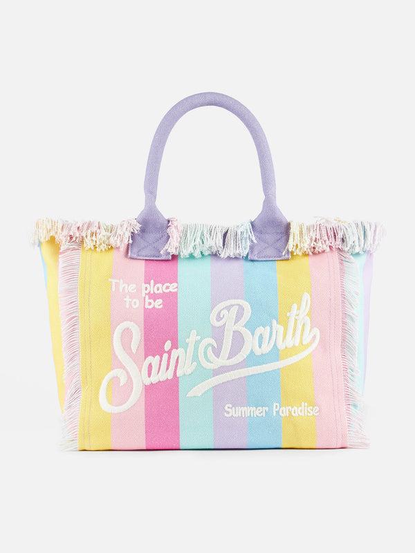 Borsa tote Vanity in tela di cotone a righe multicolor