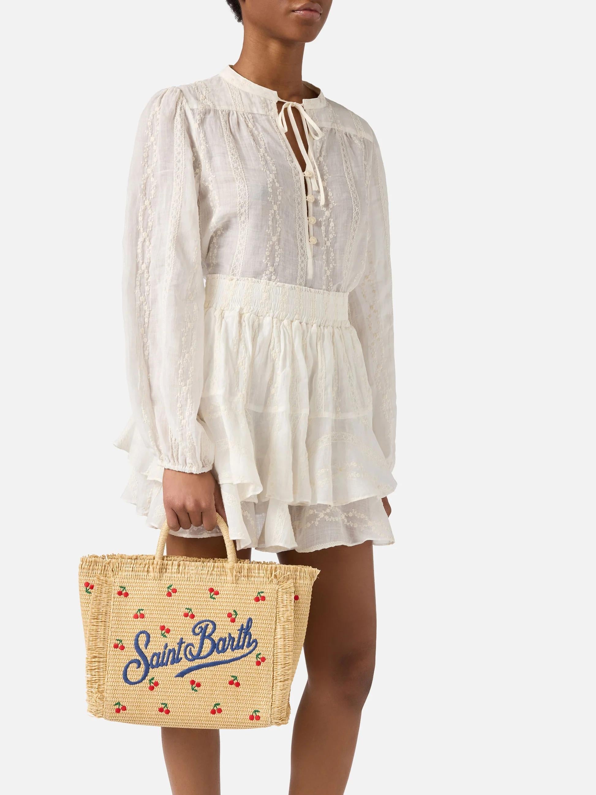 Borsa Colette in tessuto effetto paglia con ricami ciliegie COL0017 00345L MC2 SAINT BARTH 