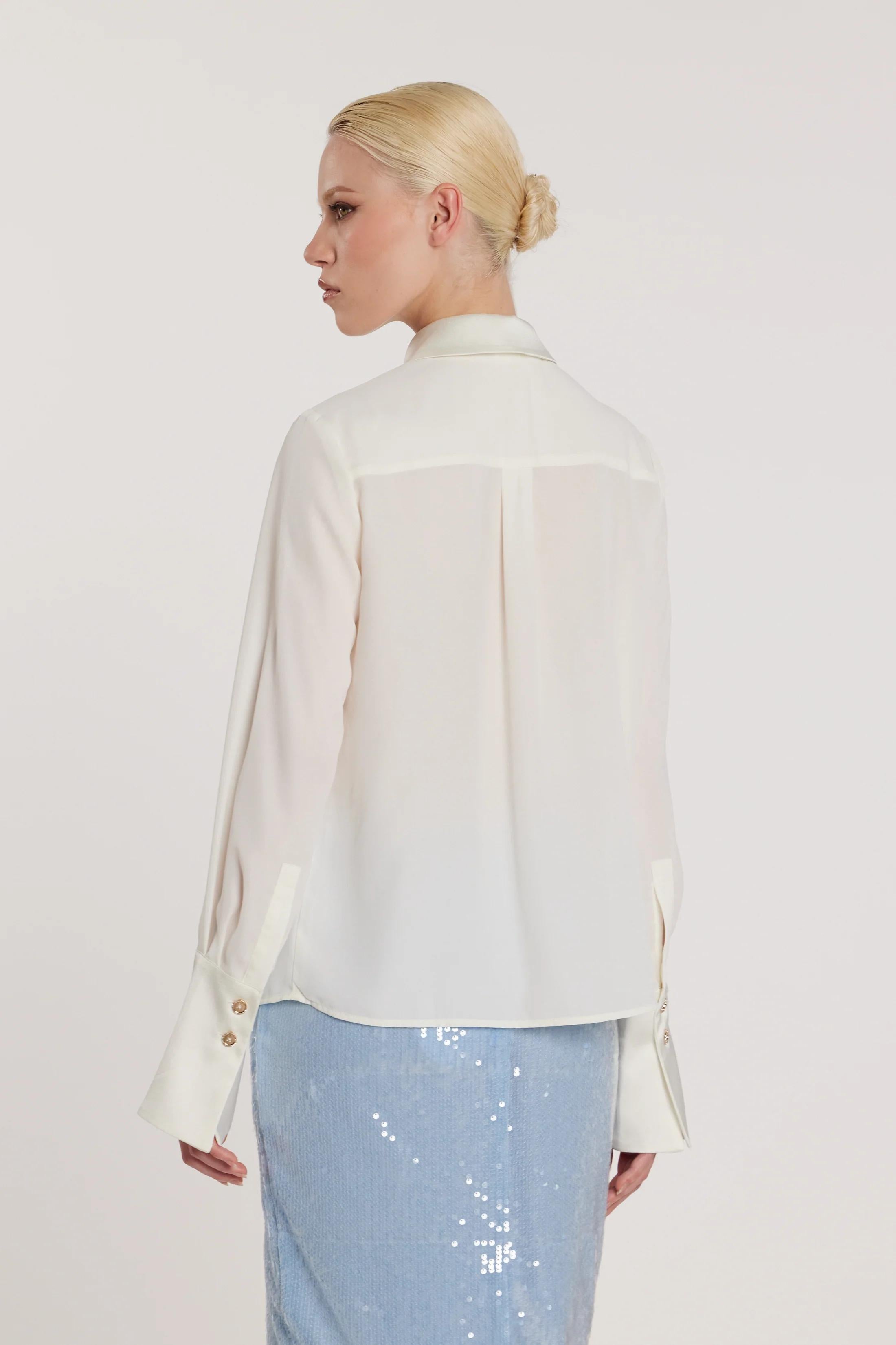 RELISH Camicia GHINI maniche lunghe con inserti in raso più spille gioiello MILK RDP2603009006 1101 RELISH 