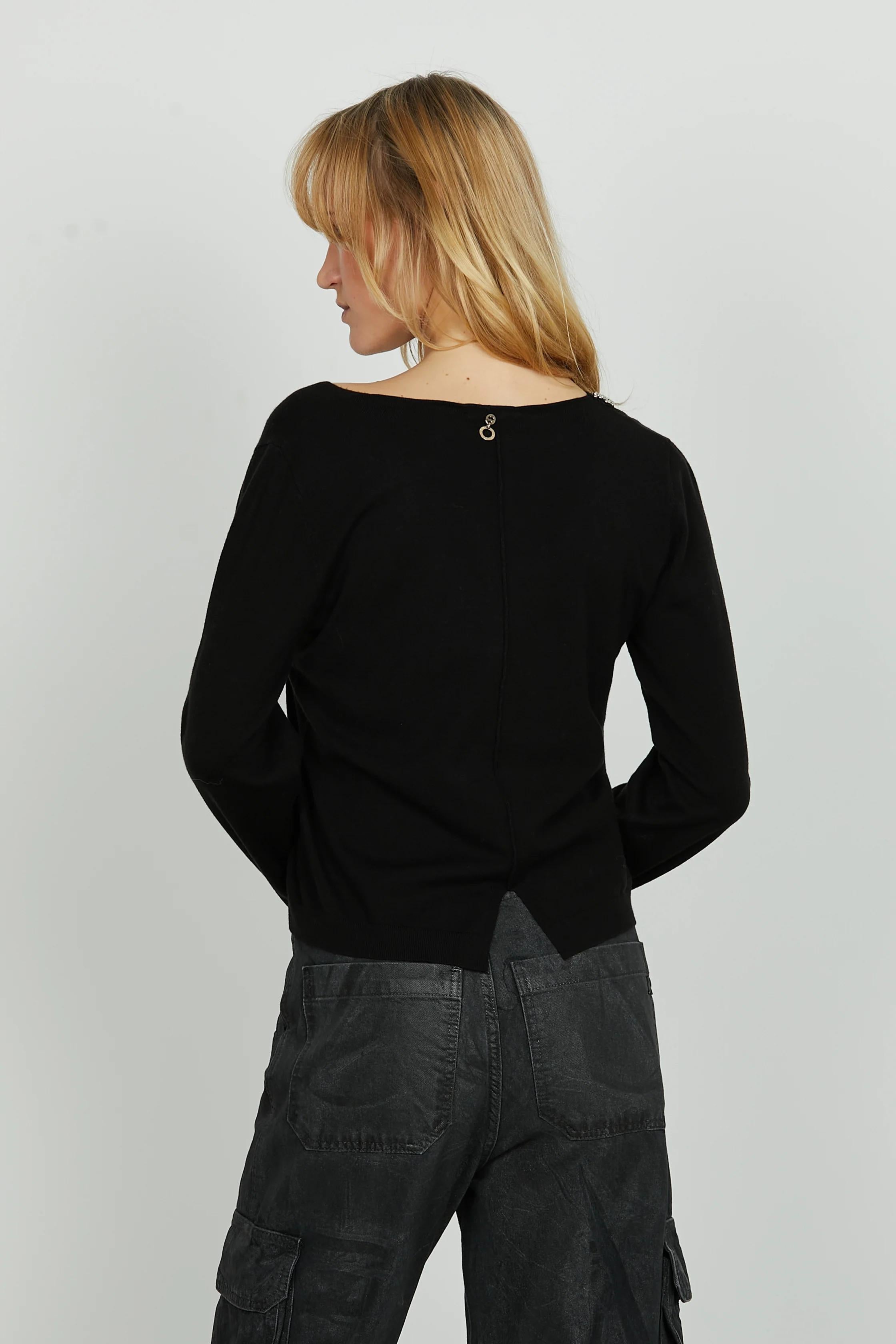 Relish Maglia LEVITA manica lunga scollo v con applicazione perline più strass black RDA2502605006 BLACK RELISH 