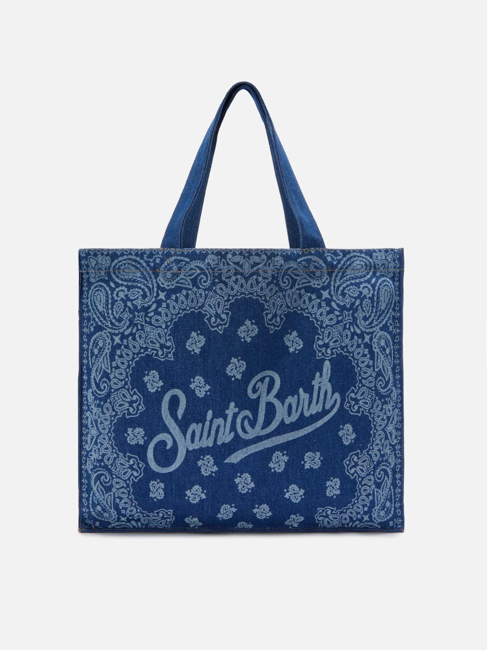 Borsa Essential in tessuto denim con stampa bandana e logo a contrasto EBAGN006 00780L MC2 SAINT BARTH 