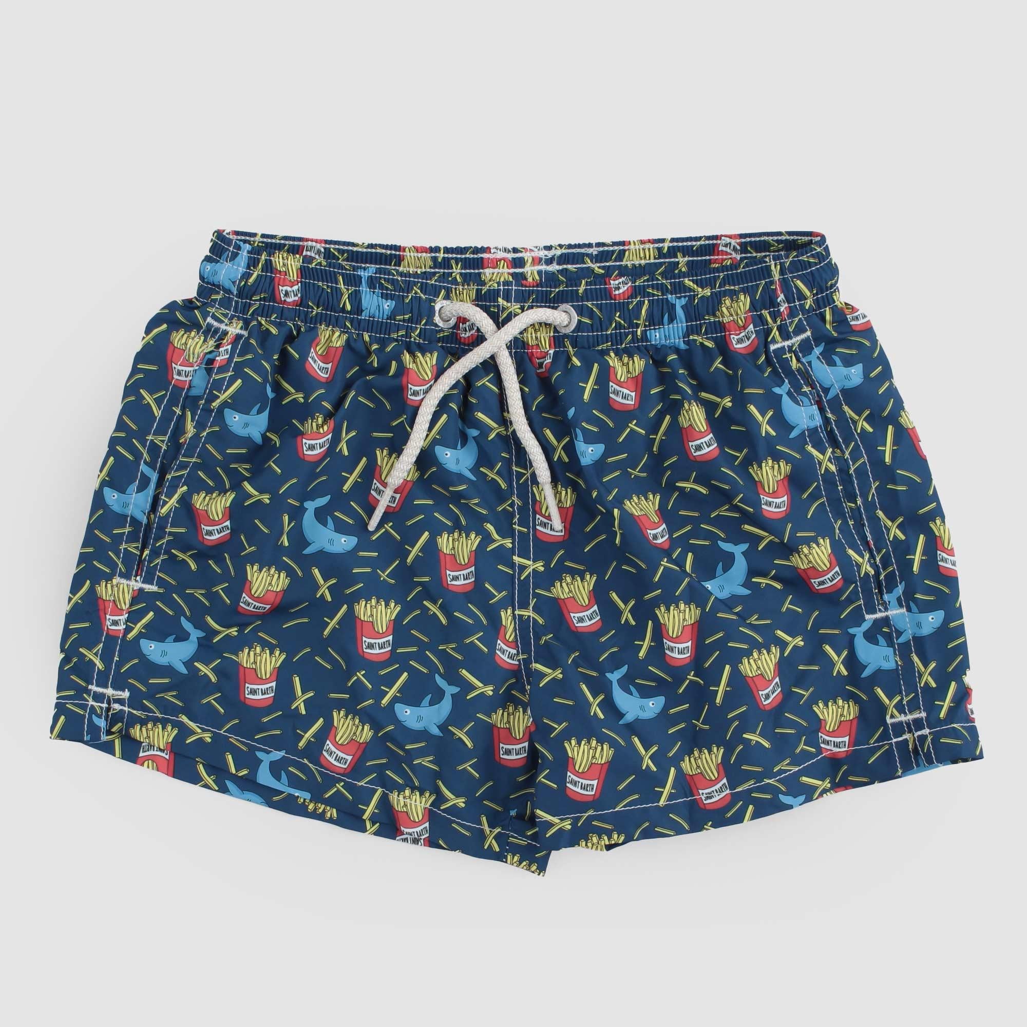 Costume da bagno da bambino in tessuto leggero con stampa logo fish n chips JEA0004 03610H MC2 SAINT BARTH 