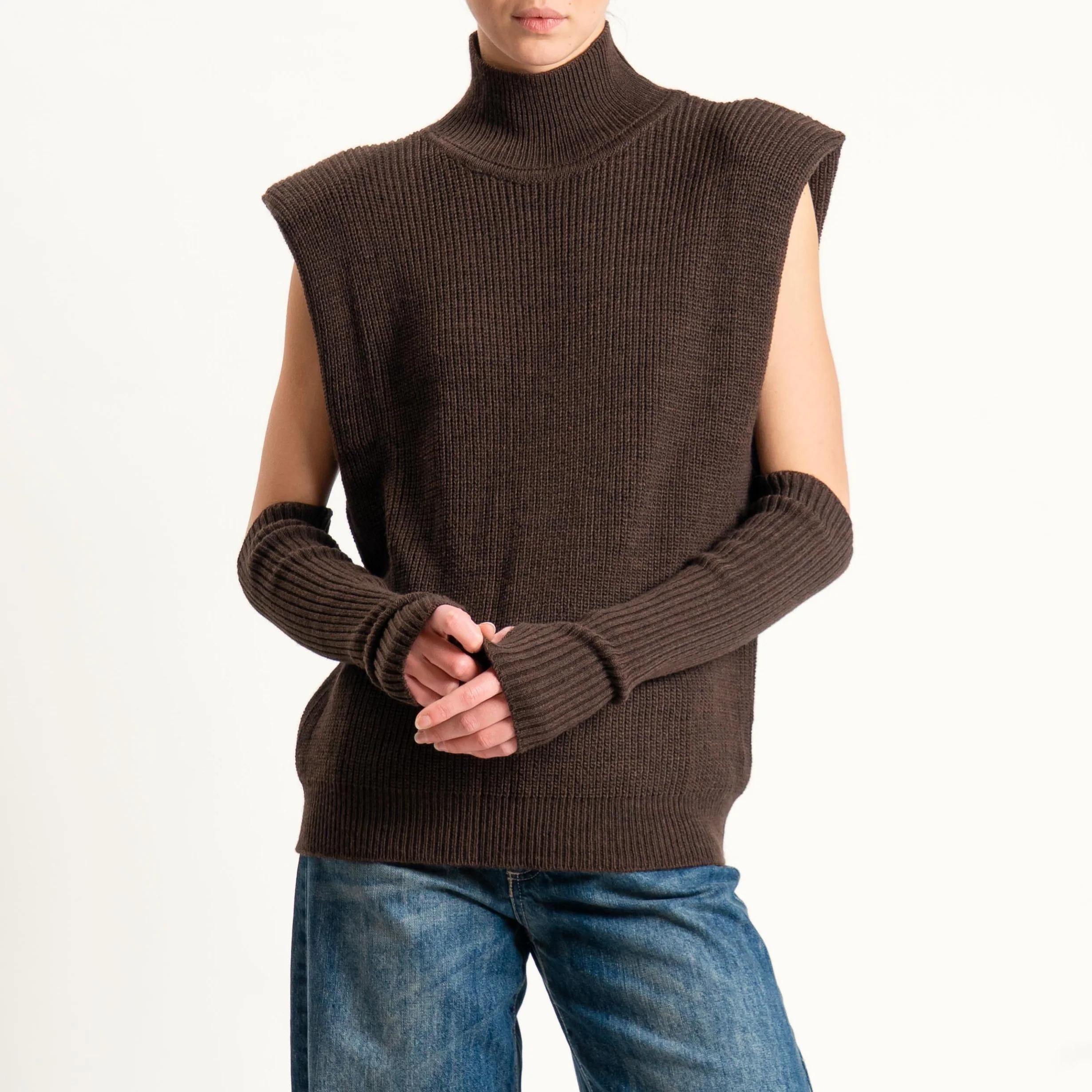 Vicolo-Maglia smanicata misto alpaca con manicotti - moro 77332F MARRONE VICOLO 