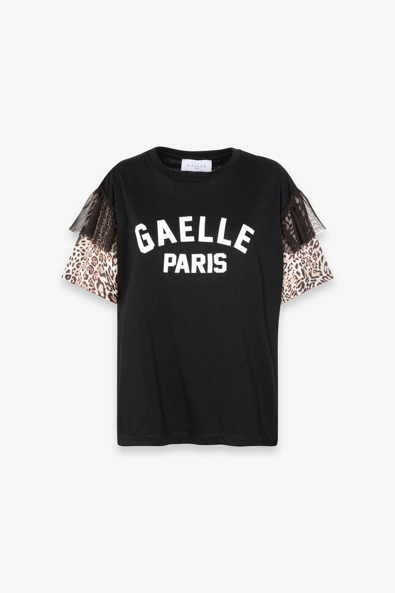 T-Shirt Paricollo Mezza Manica Con Dettaglio Manica In Raso  Nero - Gaëlle Paris GAABW09297-PTTS0043 NE01 GAELLE 