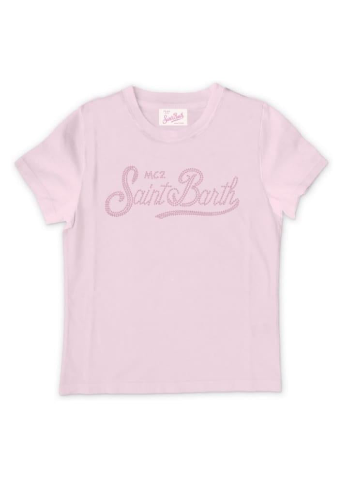 Mc2 Saint Barth t-shirt elly kids/junior in cotone rosa con logo strass ELLY001 02297L MC2 SAINT BARTH 
