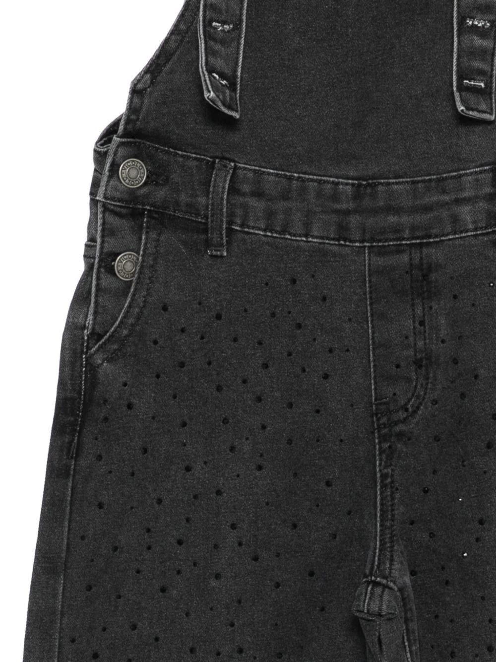 Vicolo salopette in denim con strass neri sul davanti 3141TD00207 BLACK DENIM VICOLO 