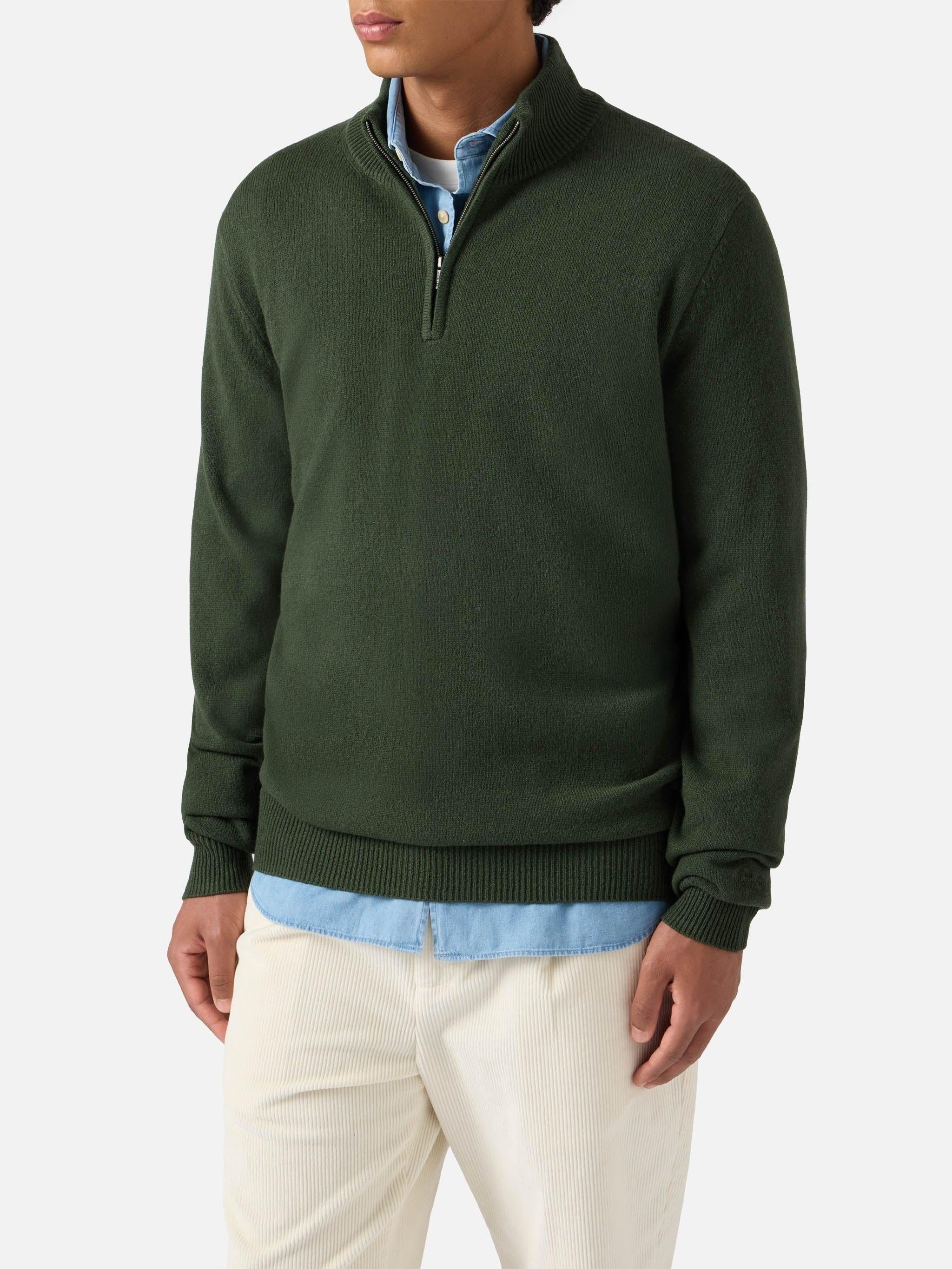 Pullover a mezza zip Jermyn in 100% lambswool british green JERM002 000263I MC2 SAINT BARTH 