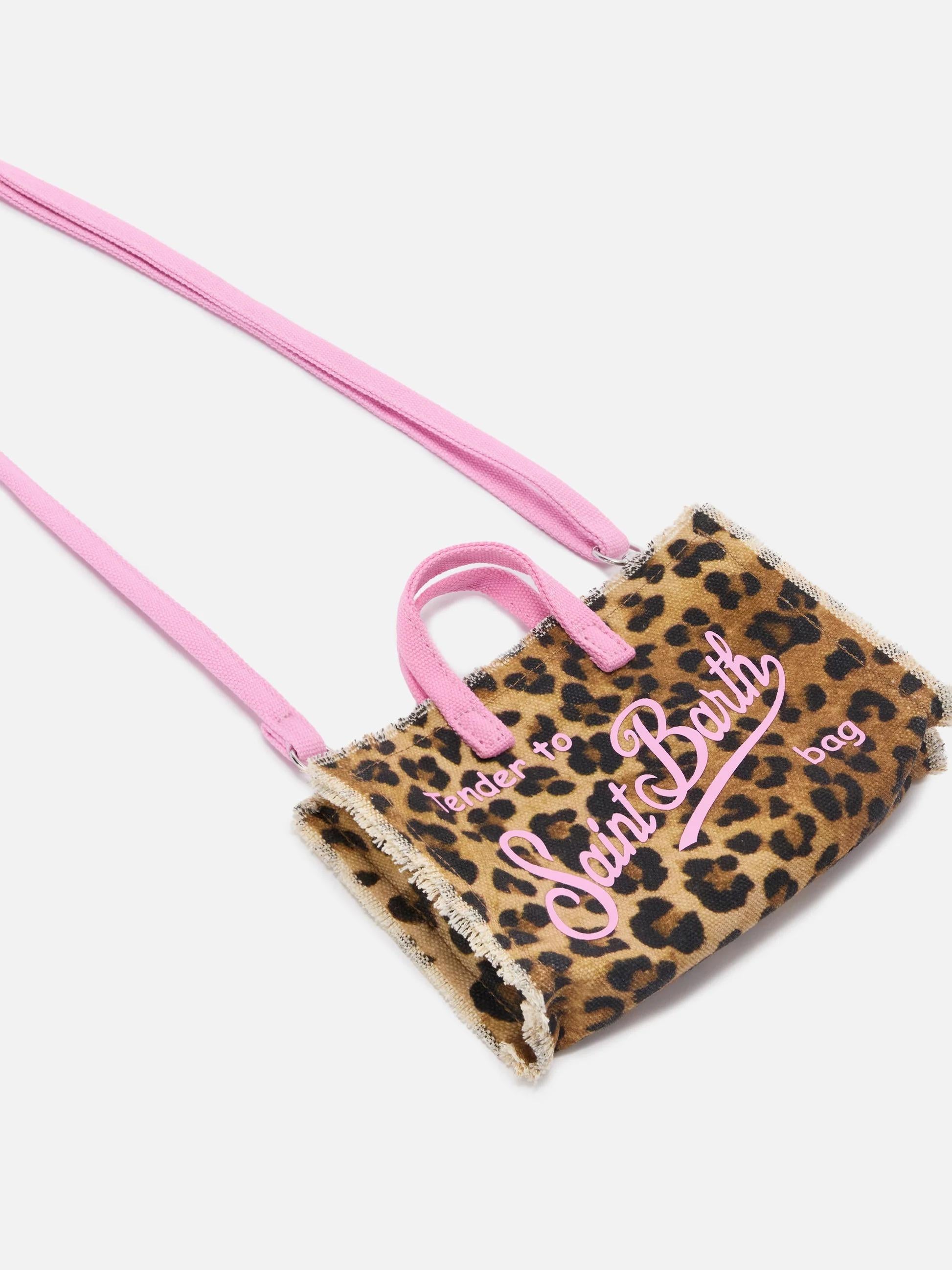 Borsa Phone micro in canvas con fantasia leopardata e logo rosa a contrasto PHONE001 00330L MC2 SAINT BARTH 