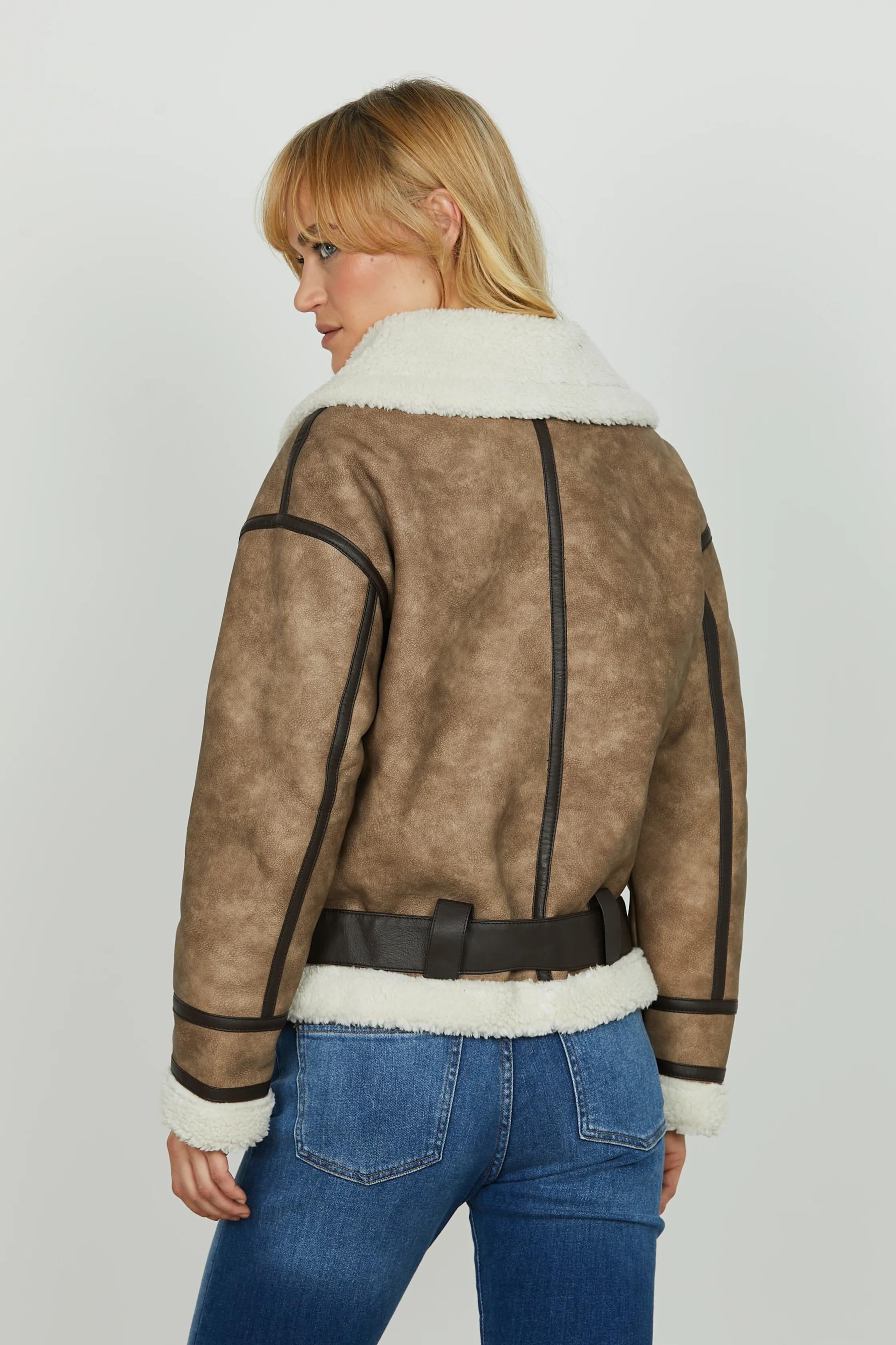 Relish Montone PLUGH manica lunga con pelliccetta più cintura più zip più tasche più contr.bordi ecopelle RDA25050050026 BEAVER FUR RELISH 