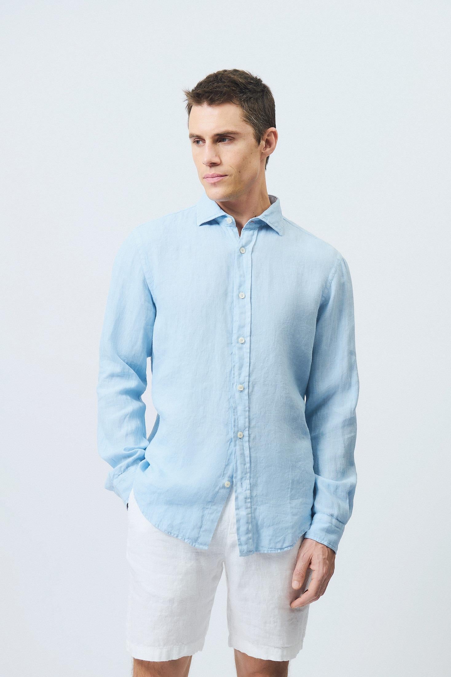 CAMICIA PIERCE IN LINO LIGHT BLUE RRU431P4220569 C0080 ROY ROGER'S 