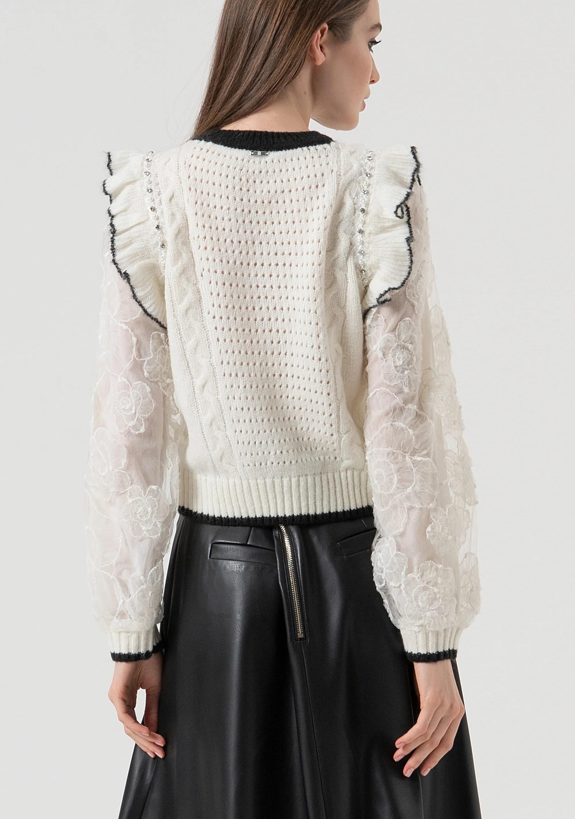 Fracomina Maglia regular con punto treccia e trafori cream FR25WT7040K552E5 108 FRACOMINA 