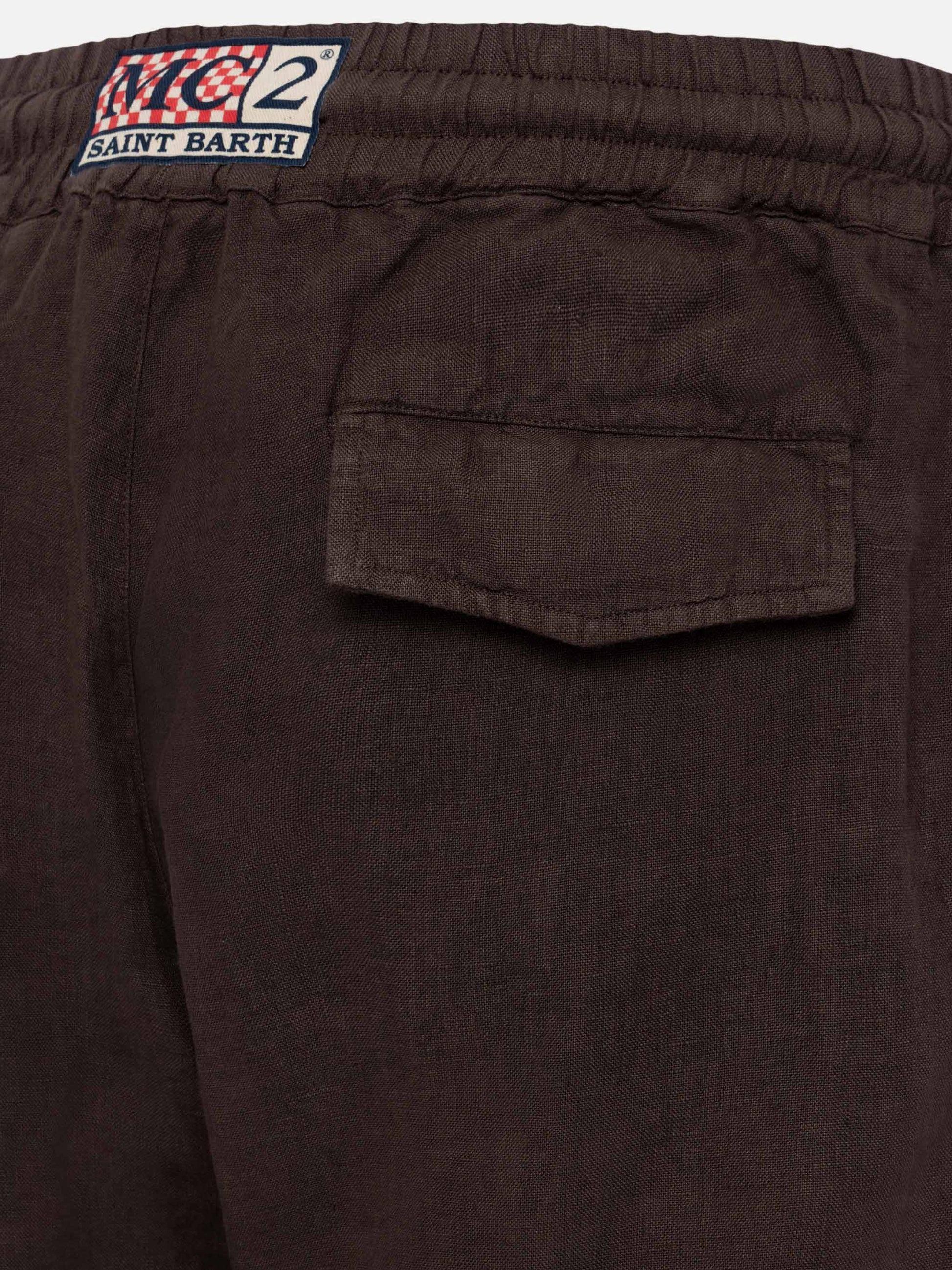 Pantaloni in lino marroni Calais con coulisse CAA0001 00920L MC2 SAINT BARTH 