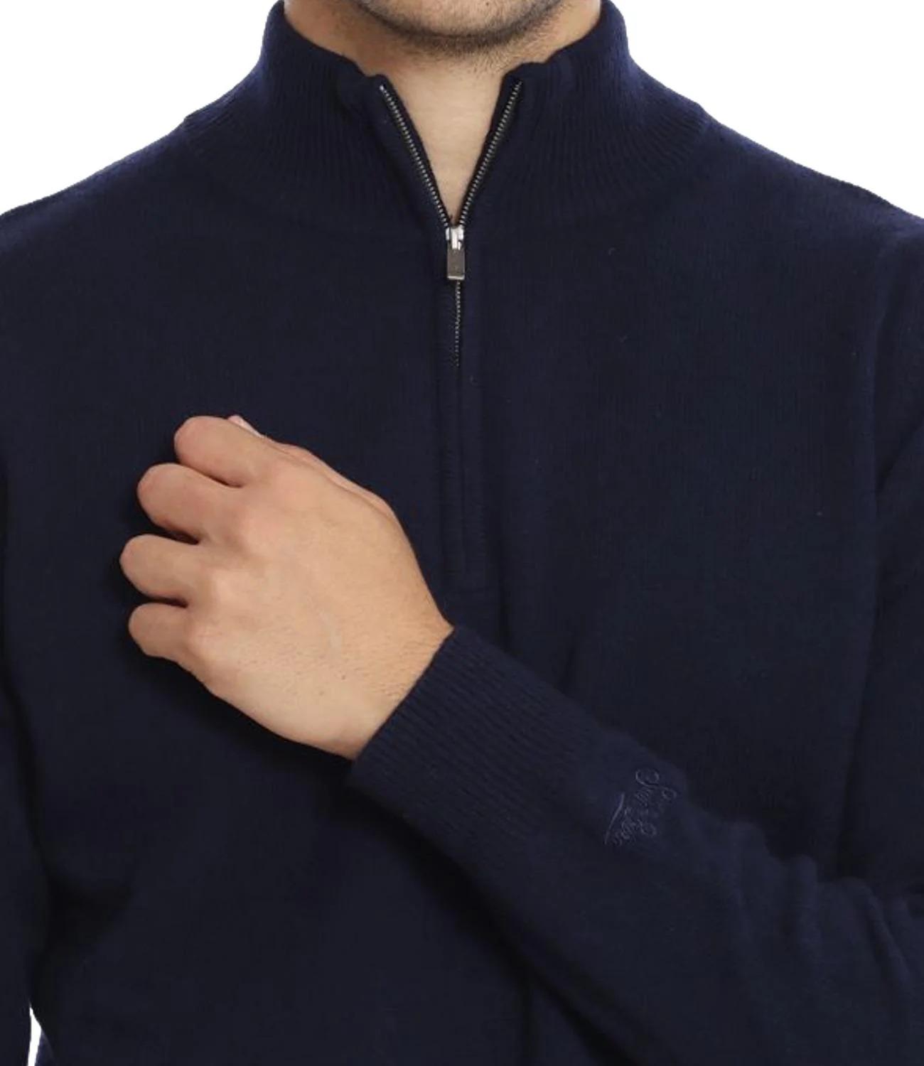 Pullover a mezza zip Jermyn in 100% lambswool night blue JERM002 00063I MC2 SAINT BARTH 