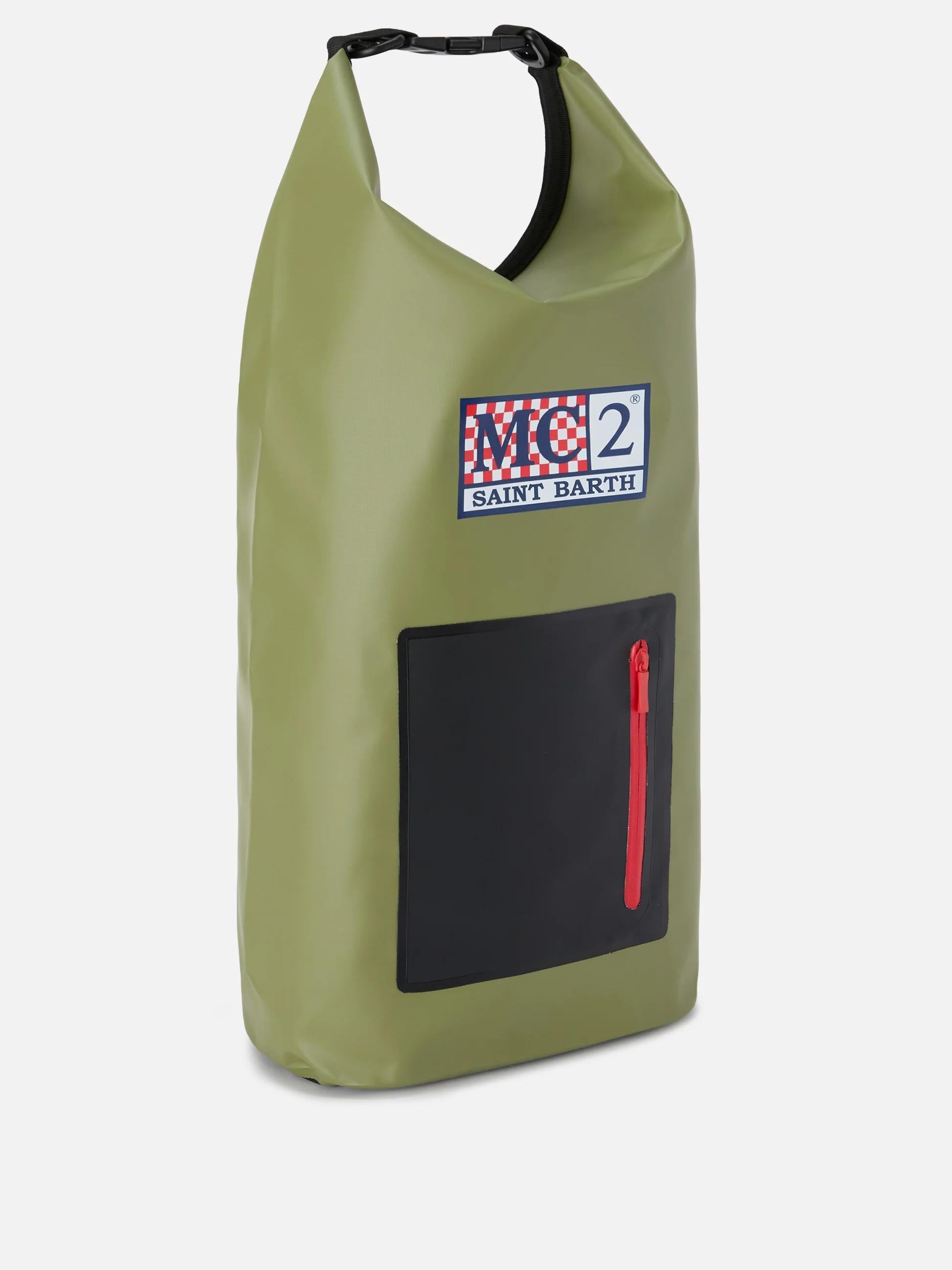 Zaino Backpack Aqua in PVC verde tinta unita con logo stampato BAQ0001 01993H MC2 SAINT BARTH 