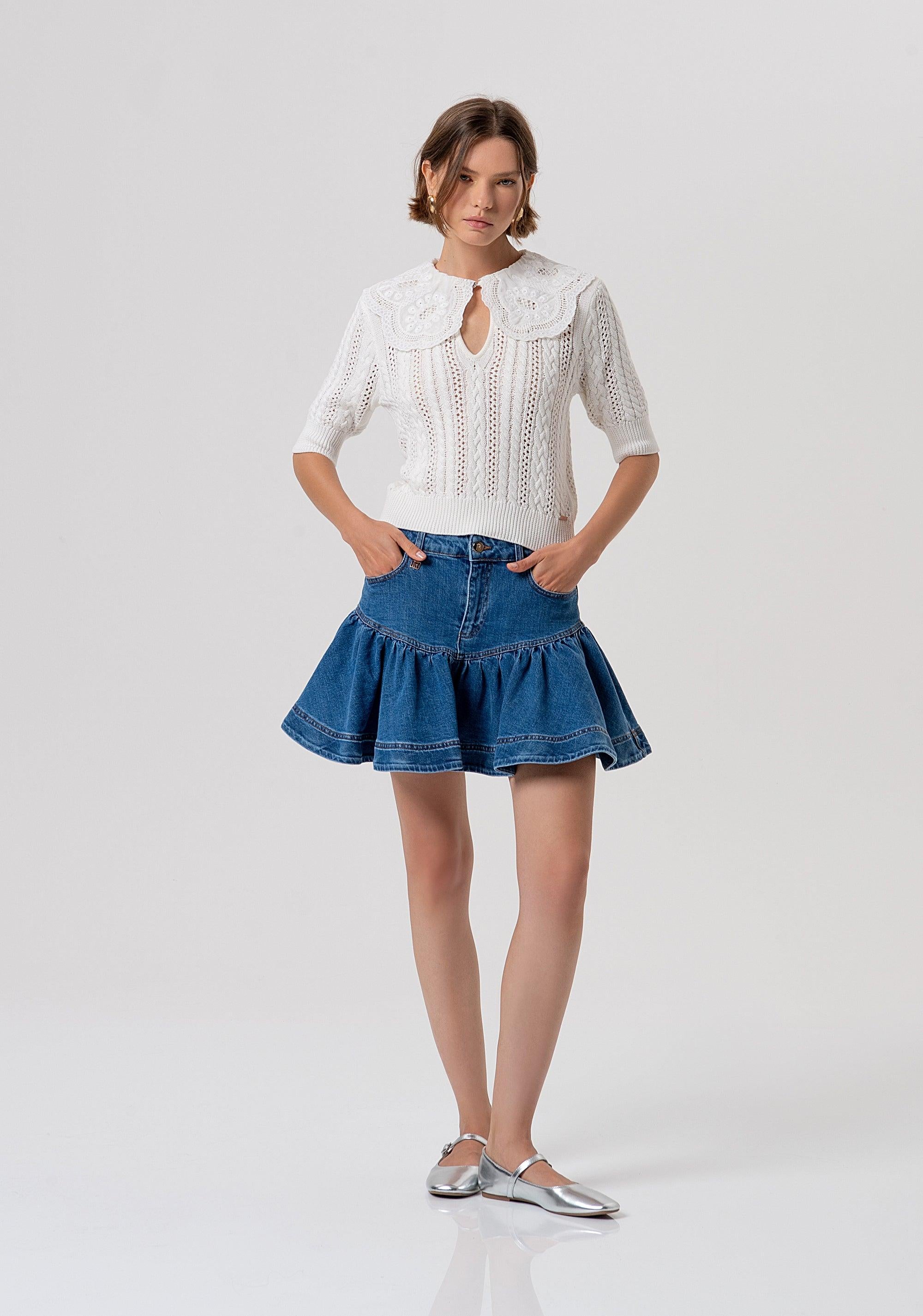 Gonna regular mini in denim con lavaggio medio FR26SG5006D40902 258 FRACOMINA 