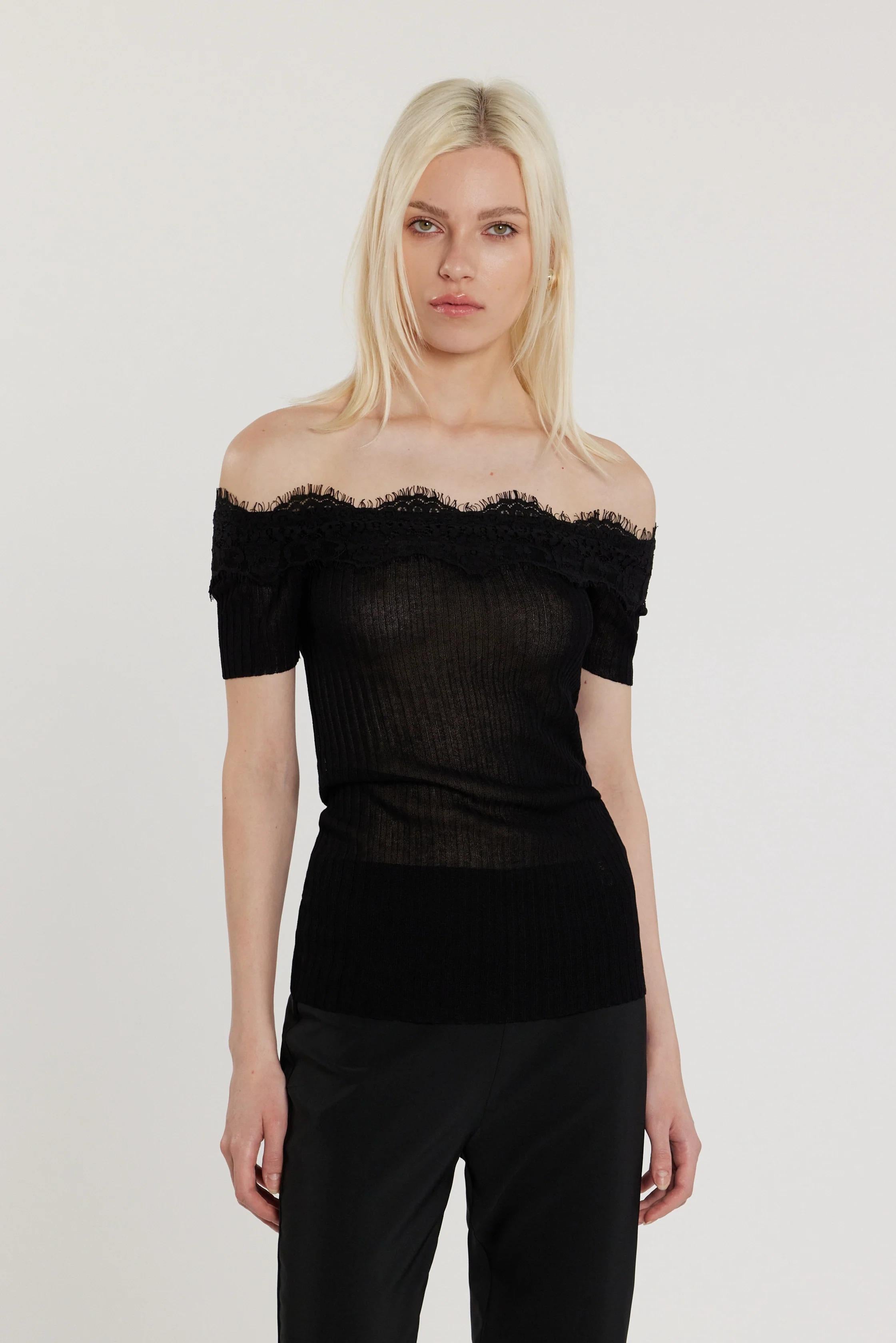 RELISH Maglia HAIFI maniche corte scollo barca con inserti pizzo costina BLACK RDP2602054023 1199 RELISH 