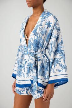 Kimono corto Carly in seta con stampa toile de Jouy CYR0001 08351L MC2 SAINT BARTH 