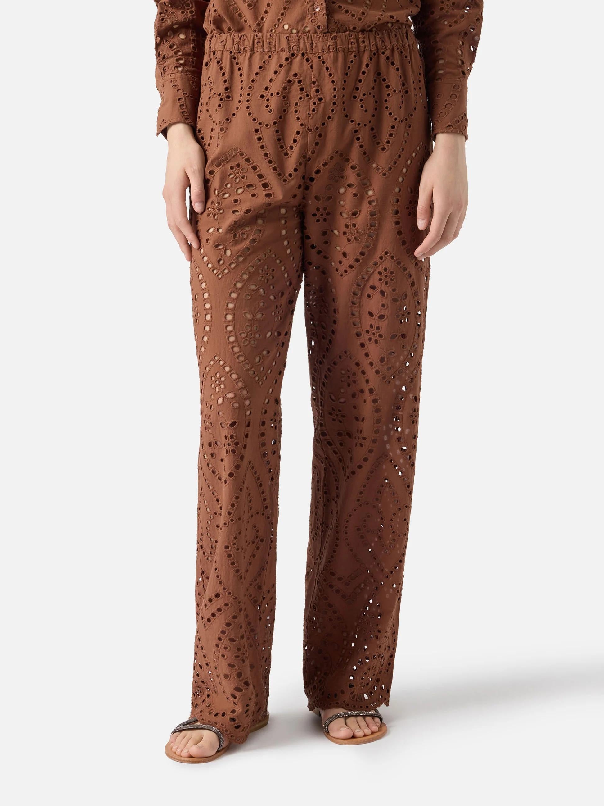 Pantaloni Inez in sangallo marrone IEN0002 01005L MC2 SAINT BARTH 