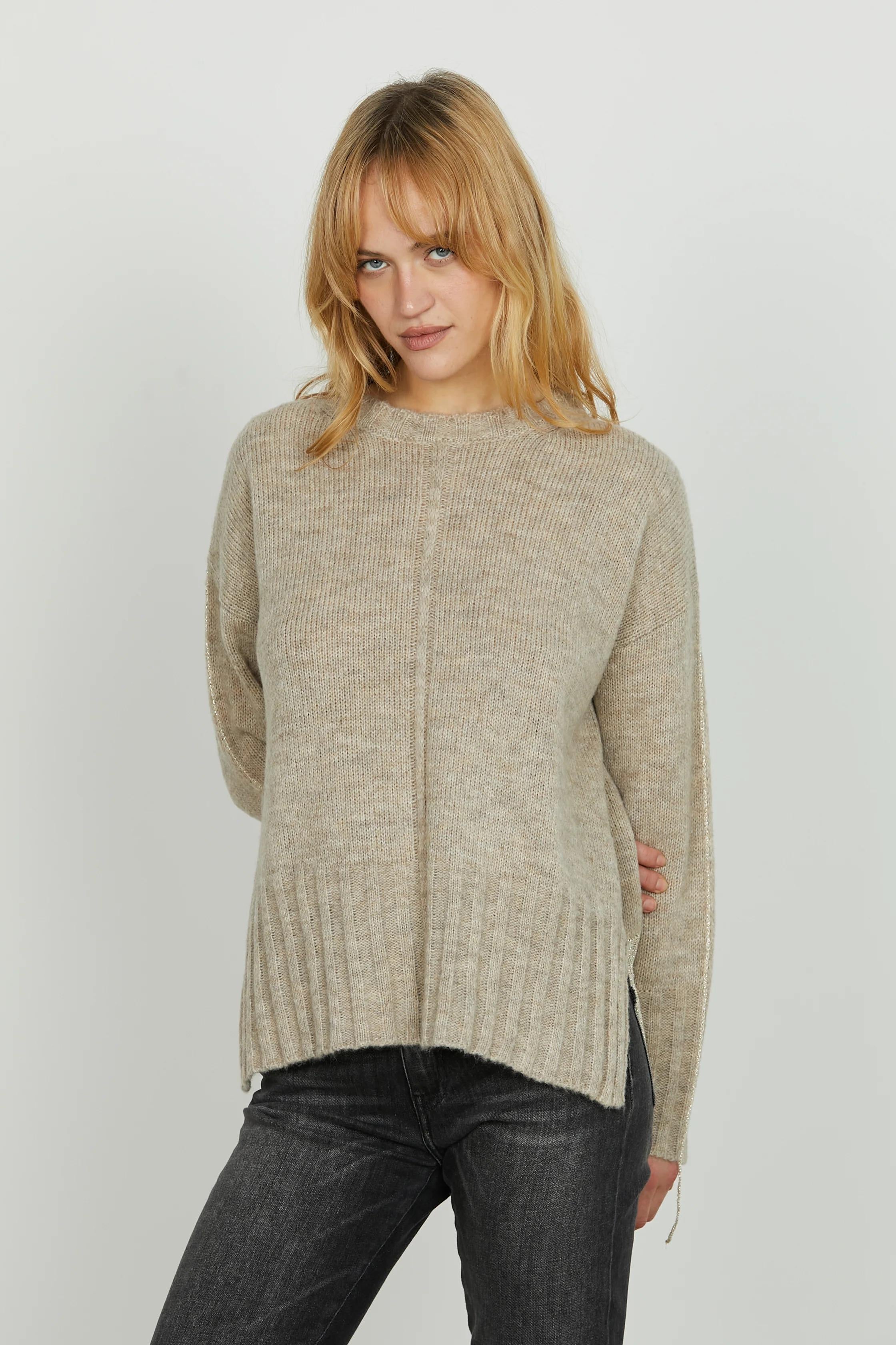 Relish Maglia IDRAZ manica lunga girocollo con spacchi fondo più dettagli lurex creme brulee RDA2502660041 CREME BRULEE RELISH 