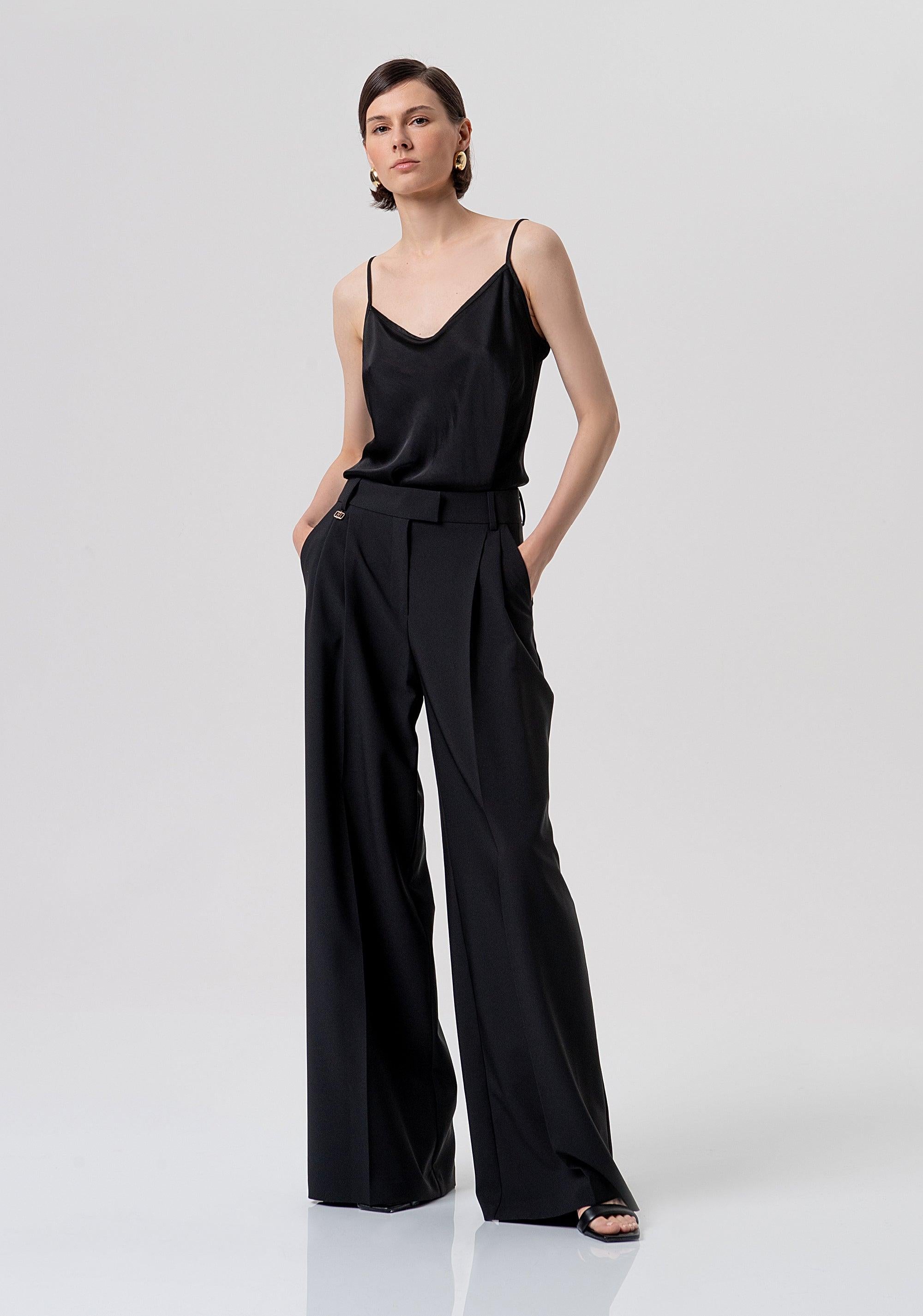 Pantaloni Sartoriali a Vita Alta e Gamba Ampia black FR26SV3001W42901 053 FRACOMINA 