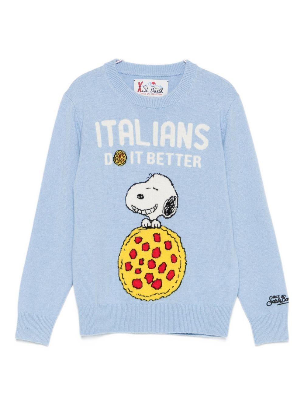 Maglione per bambino MC2 Saint Barth Kids azzurro con ricamo Snoopy e pizza DOU0001 01673I MC2 SAINT BARTH 