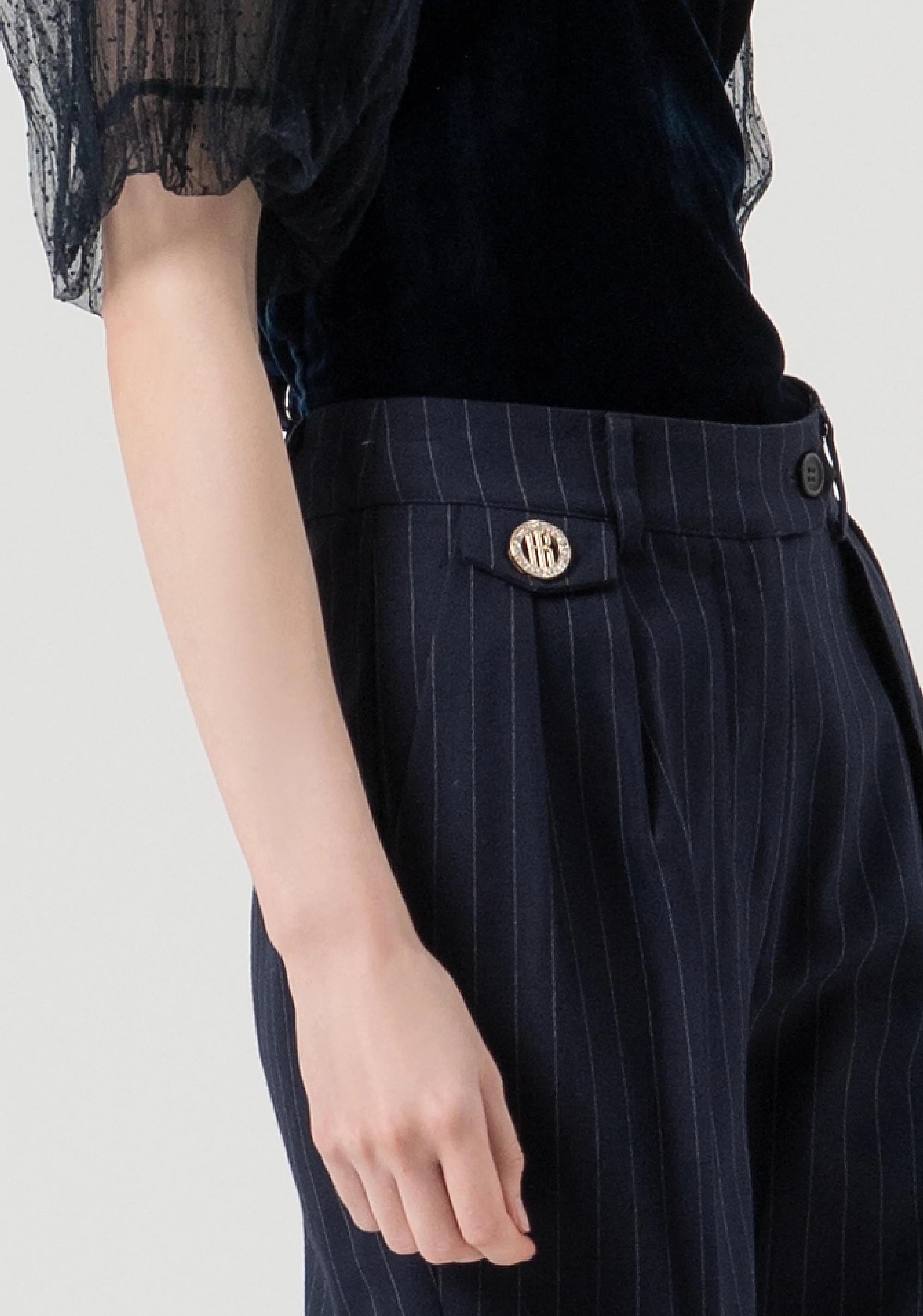 Fracomina Pantalone flare in fantasia gessata dark blue FR25WV2005W813D4 117 FRACOMINA 