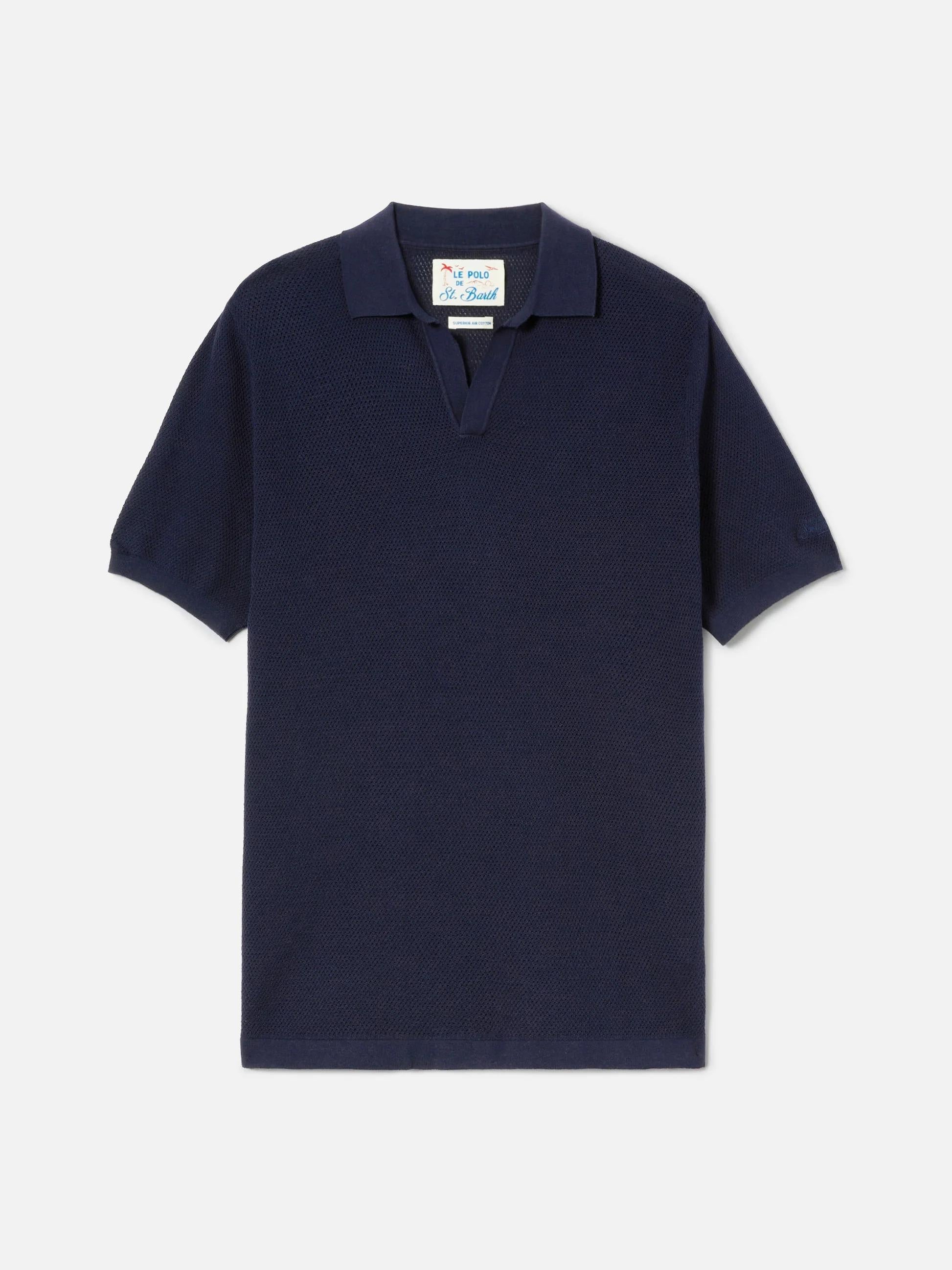 Polo Sloan Mesh in cotone pregiato high twist tinta unita blu SLO0009 00097L MC2 SAINT BARTH 