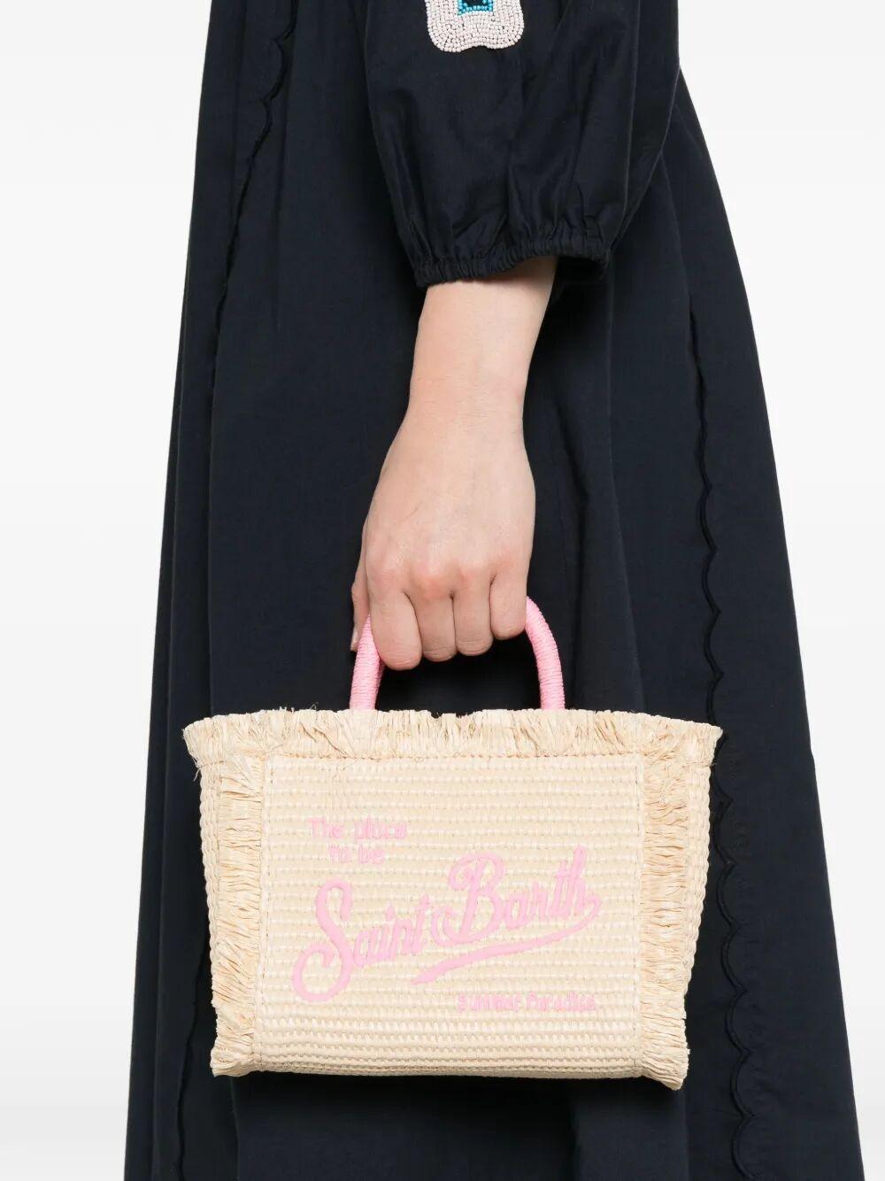 Mc2 Saint Barth borsa vanity mini in rafia beige con logo rosa VAMI009L 00415L MC2 SAINT BARTH 