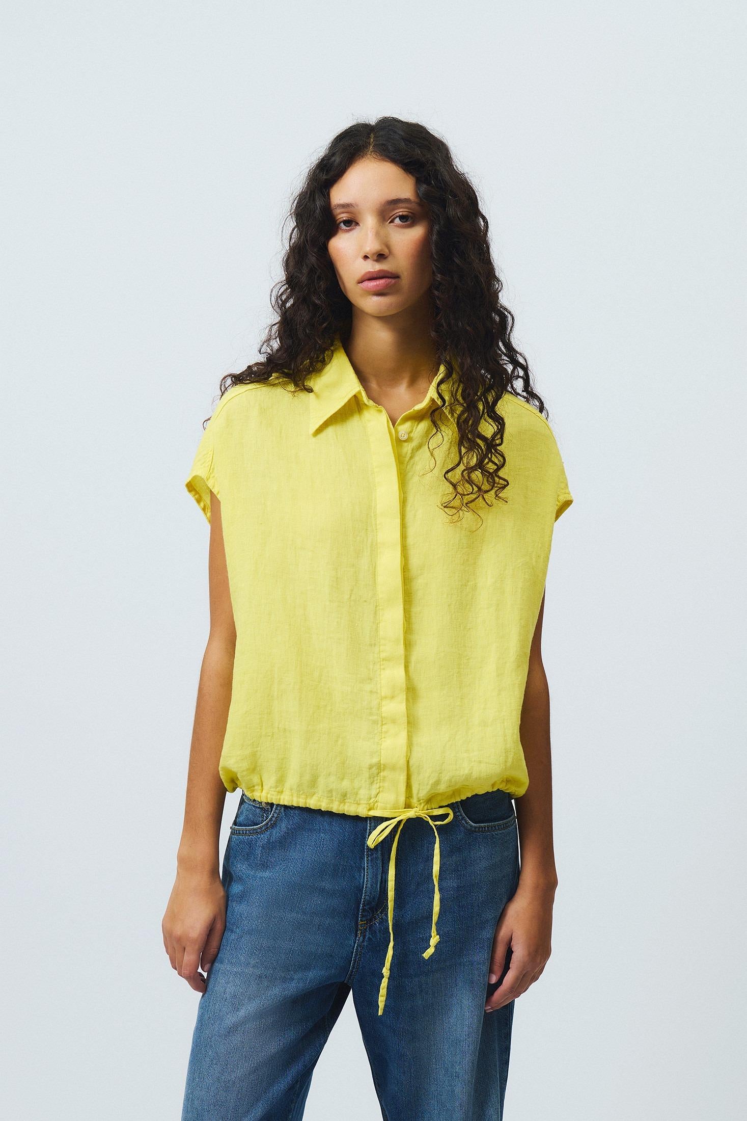 CAMICIA TIDE IN LINO GIALLA RND90275P4220569 C0645 ROY ROGER'S 