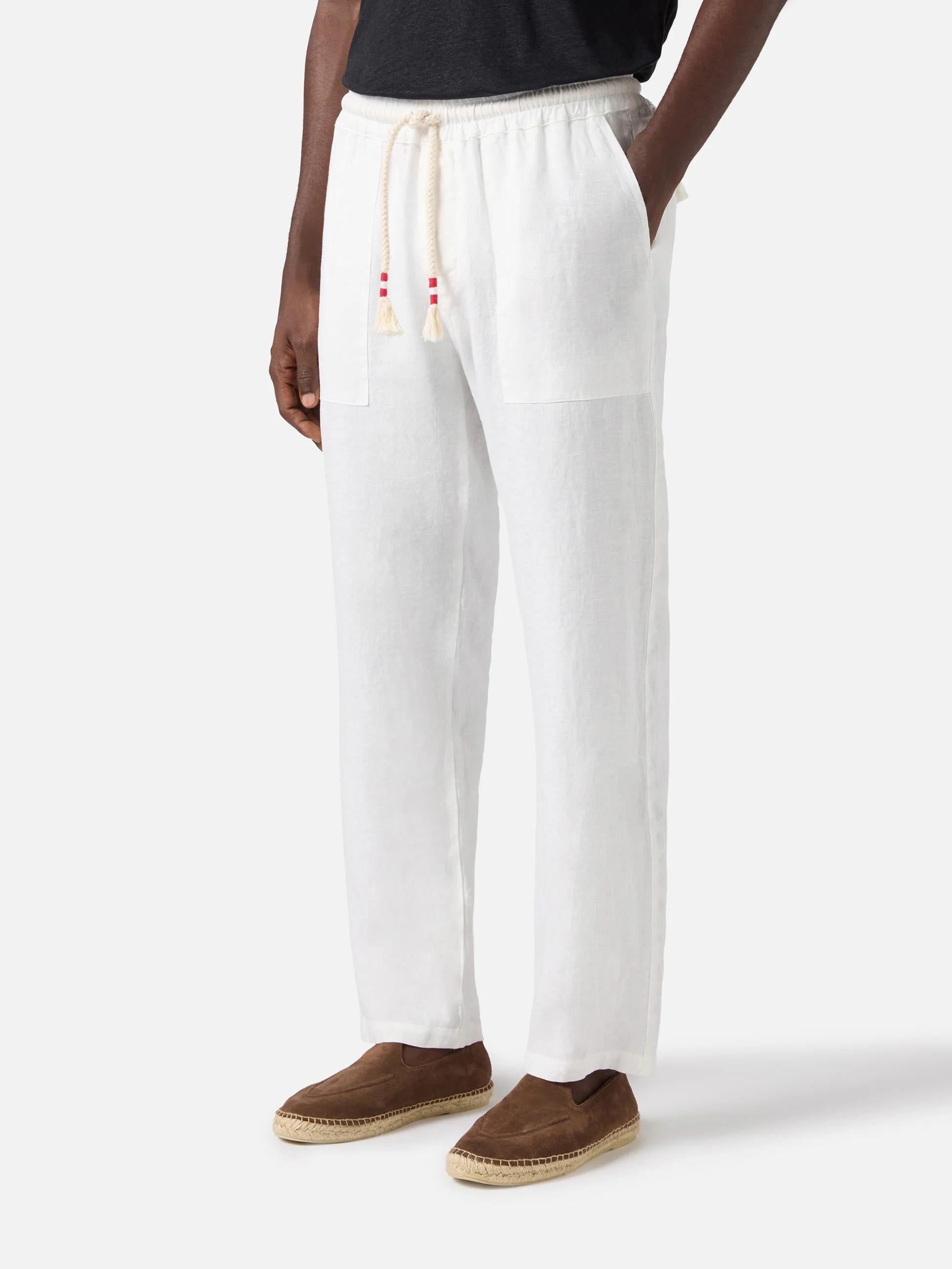 Pantalone Calais lungo bianco in puro lino CAA0001 01457L MC2 SAINT BARTH 