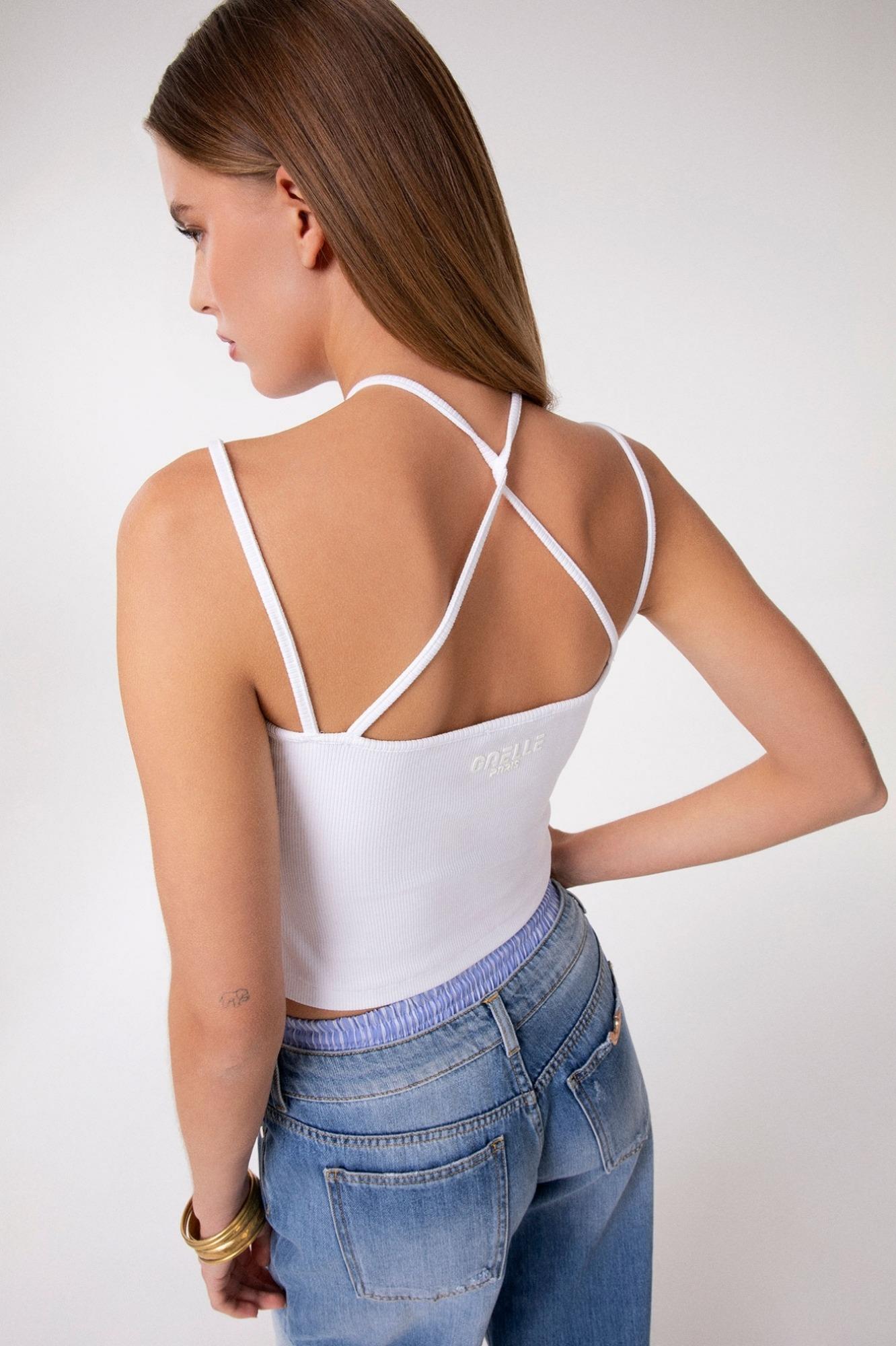 Canotta In Costina Con Spalline Sottili Con Applicazione  Bianco - Gaëlle Paris GAABW09305-PTTA0006 BIANCO GAELLE 