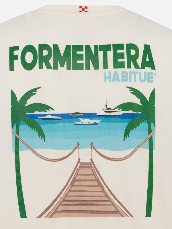 T-shirt Man In Cotone Organico Con Stampa Cartolina Formentera TSHM001 01239H MC2 SAINT BARTH 