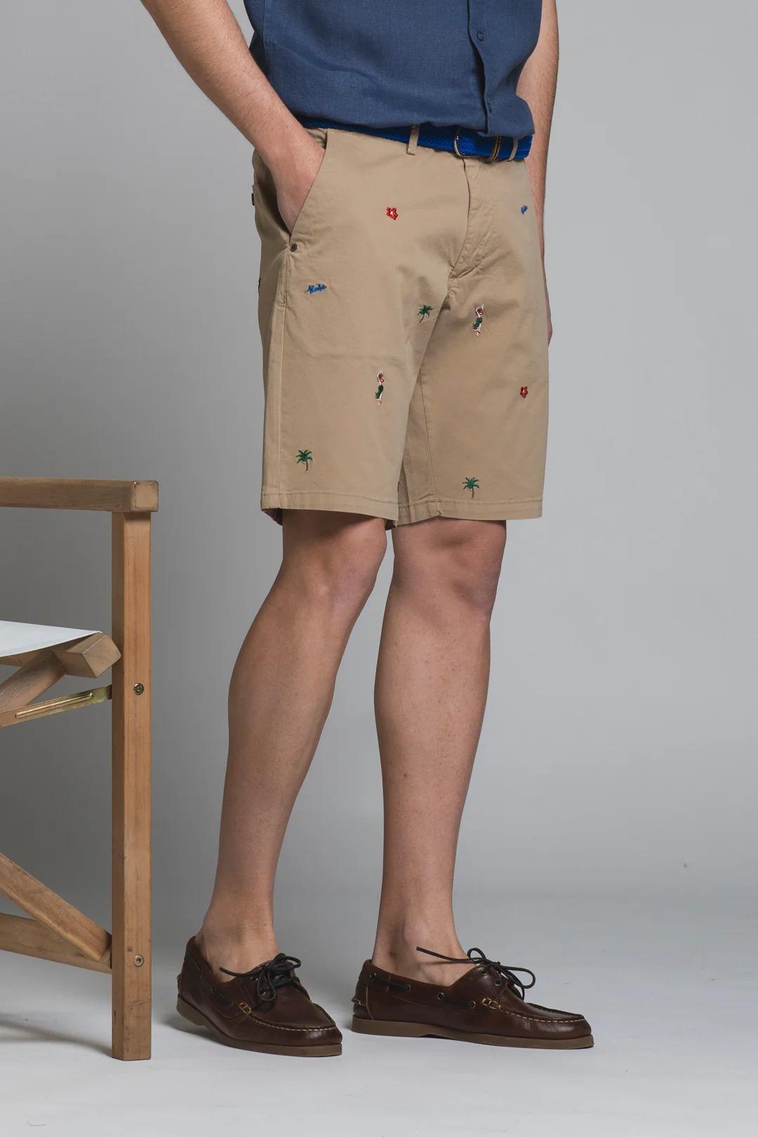 REY ALOHA CHINO SHORT IN TWILL WITH EMBROIDERY BEIGE IM26SSBM-REYALOHA-GAB C51 IMPURE 