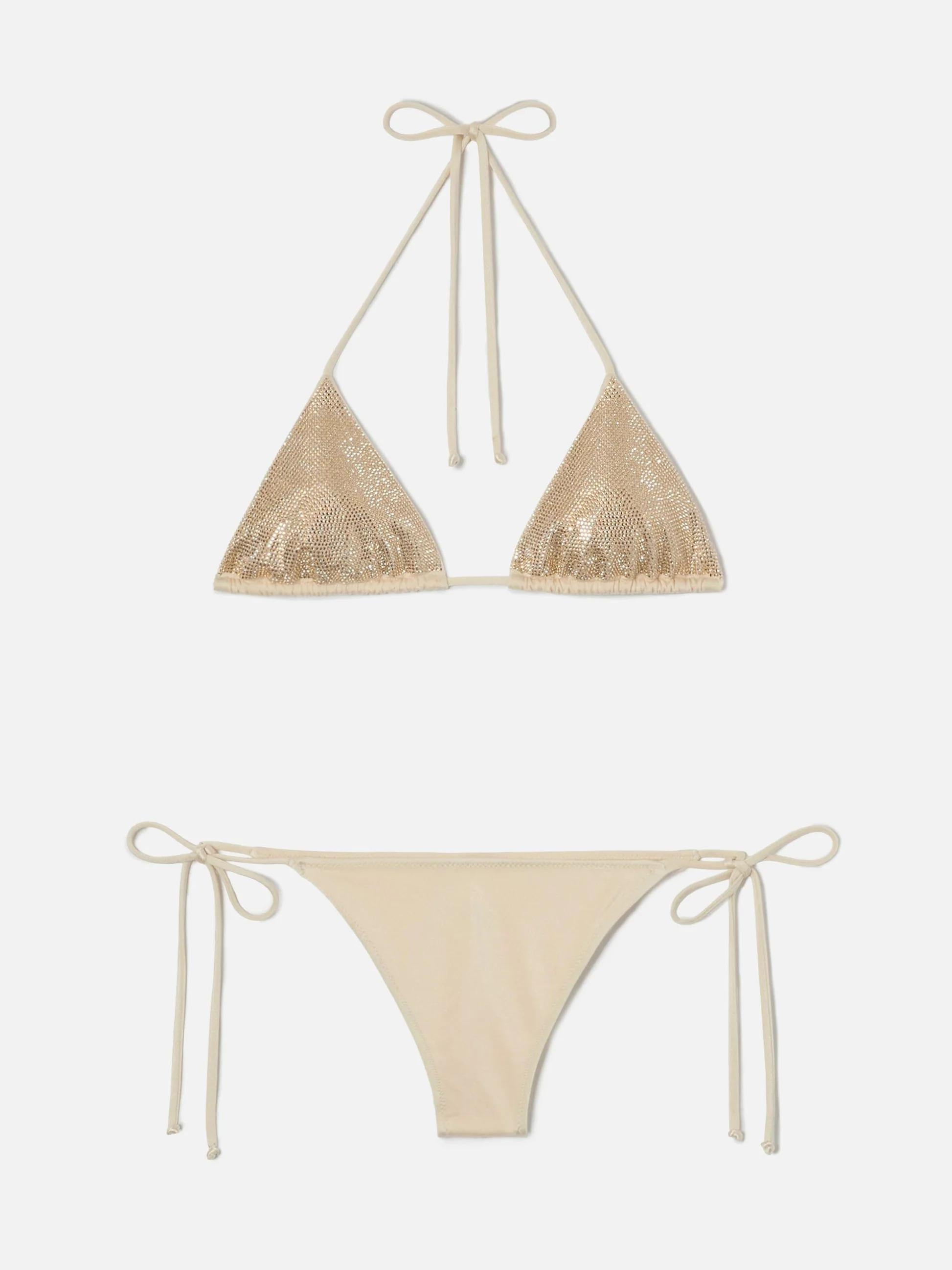 Bikini Maleah triangolo in tessuto glossy finish oro con applicazioni strass MALE002 00237L MC2 SAINT BARTH 