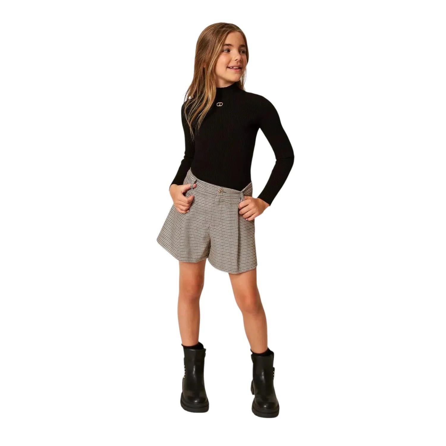 Maglia lupetto a costine con Oval T nero 252GJ3042 00006 TWINSET 