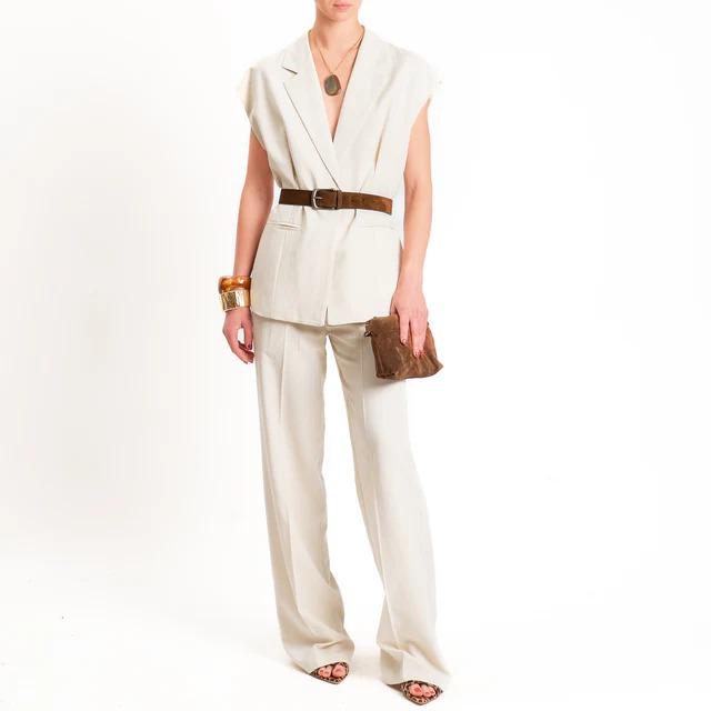 Vicolo-Pantalone wide leg misto lino - beige TAB1624 BEIGE VICOLO 
