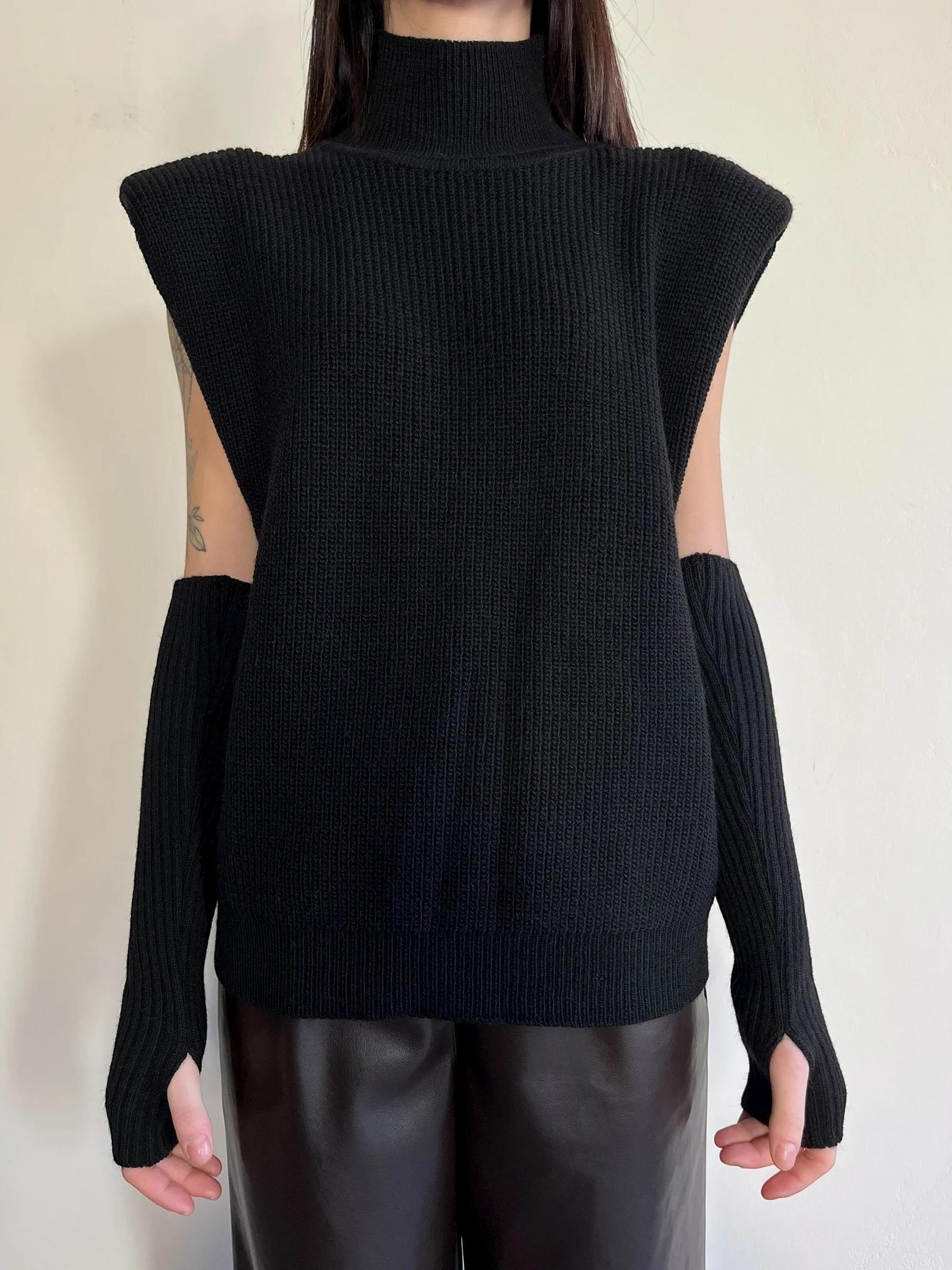 Vicolo-Maglia smanicata misto alpaca con manicotti -NERO 77332F NERO VICOLO 