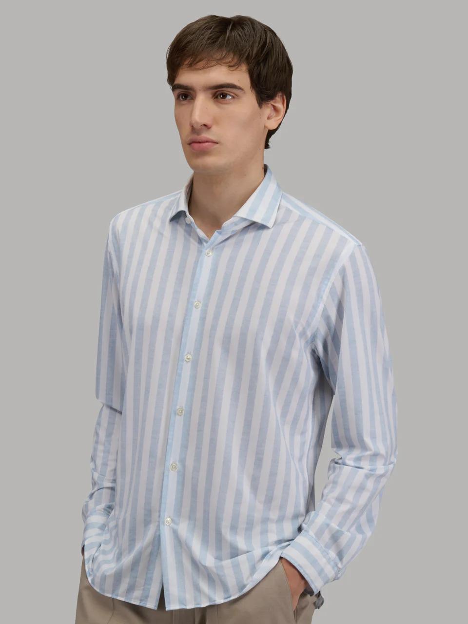 Xacus ACTIVE<BR/>Camicia Collo Francese Piccolo Righe Armaturato Celeste 520619-21651 002 XACUS 