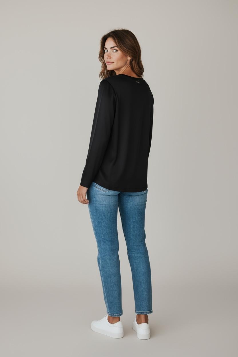 Maglia sc v raso strech crochè nera CR09417 348 CROCHE 