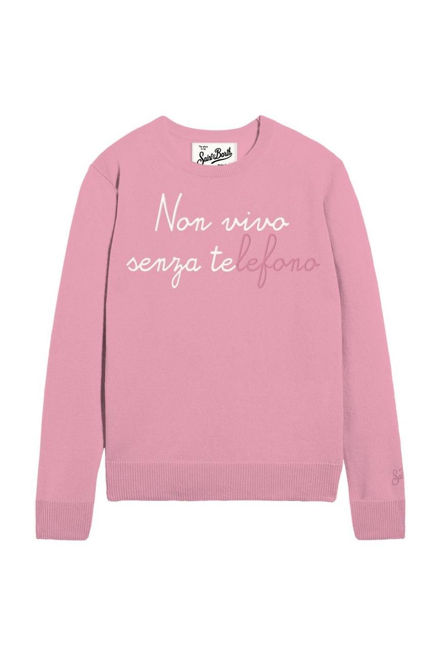 Mc2 Saint Barth Bambina Maglione Rosa Con Ricamo Non Vivo Senza Telefono. PRC0001 02124I MC2 SAINT BARTH 