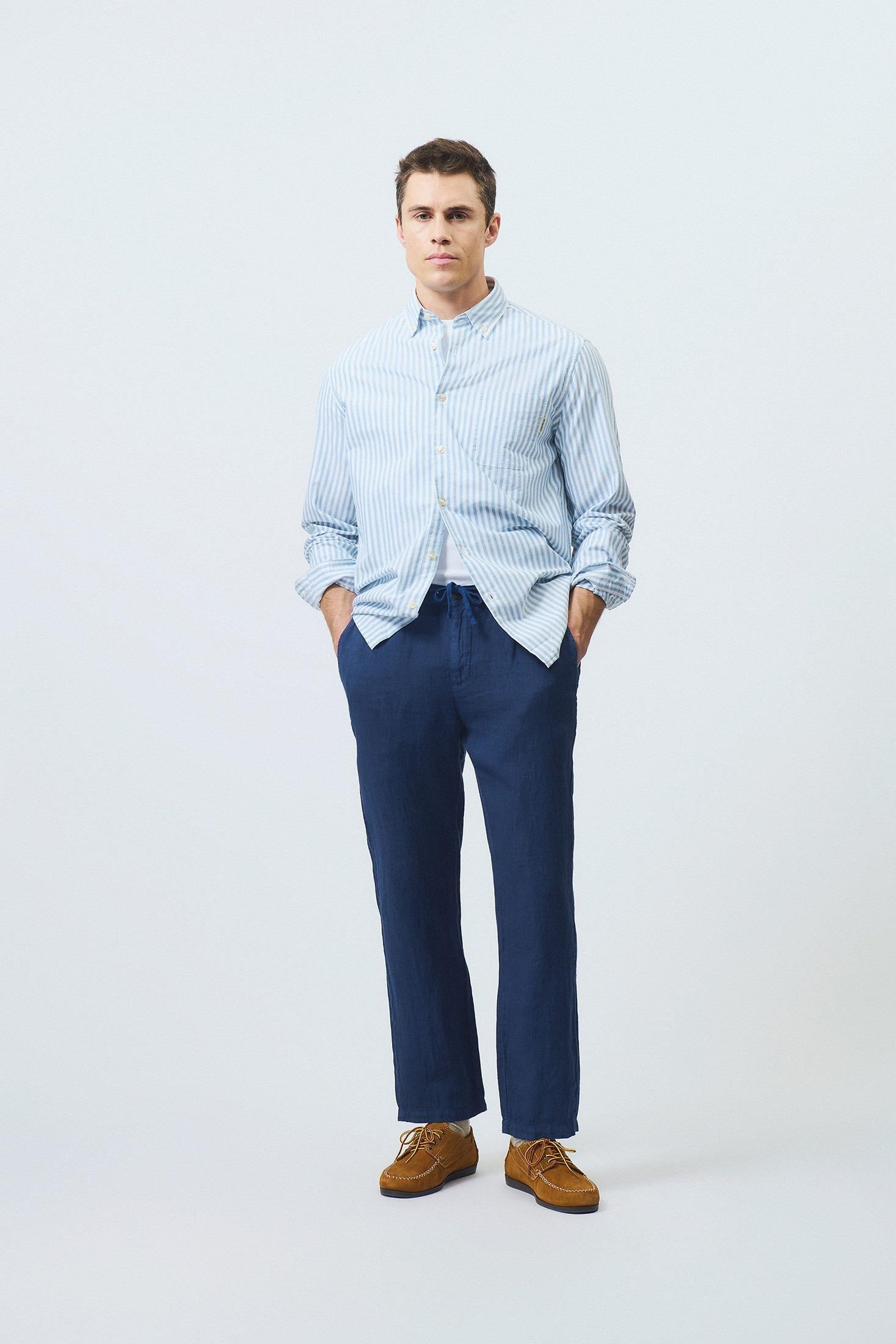 Pantalone portofino heavy linen dyed Blue Navy RRU90301P4230569 C0048 ROY ROGER'S 