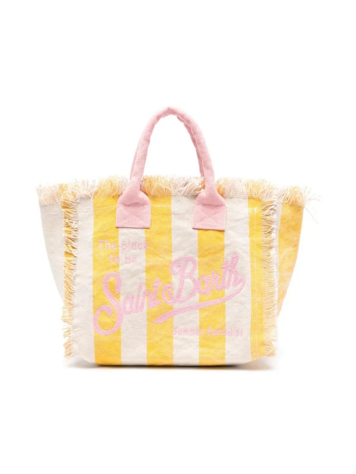 Borsa Colette in canvas di cotone con stampa a righe gialle COL0001 01547H MC2 SAINT BARTH 