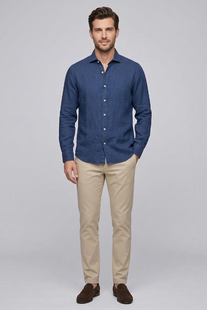 CAMICIA PIERCE IN LINO BLUE NAVY RRU431P4220569 C0048 ROY ROGER'S 