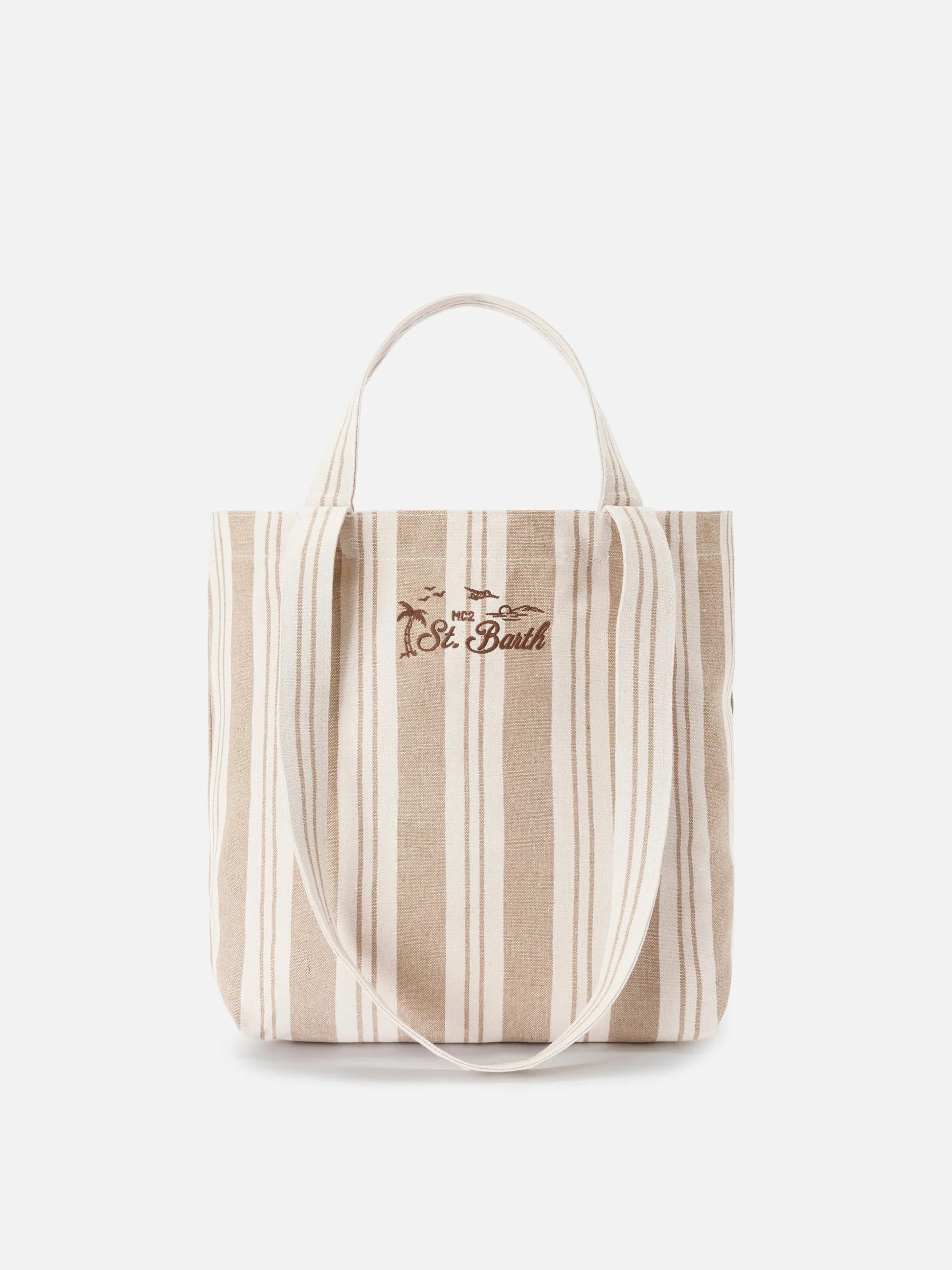 Borsa tote Essential Beach in cotone a righe beige e bianche EBEC001 01102L MC2 SAINT BARTH 